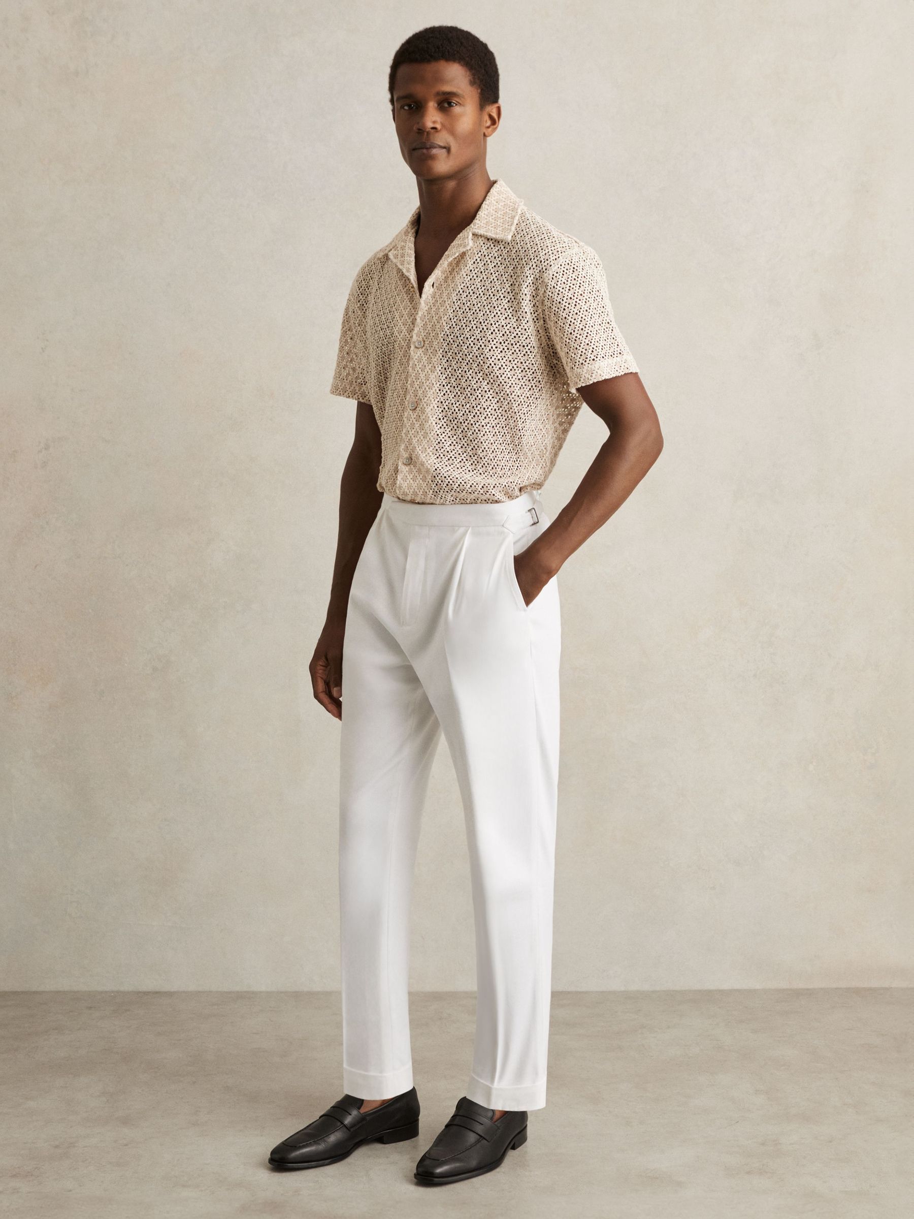 Cotton-Blend Tapered Trousers in White (AP1234) | £140