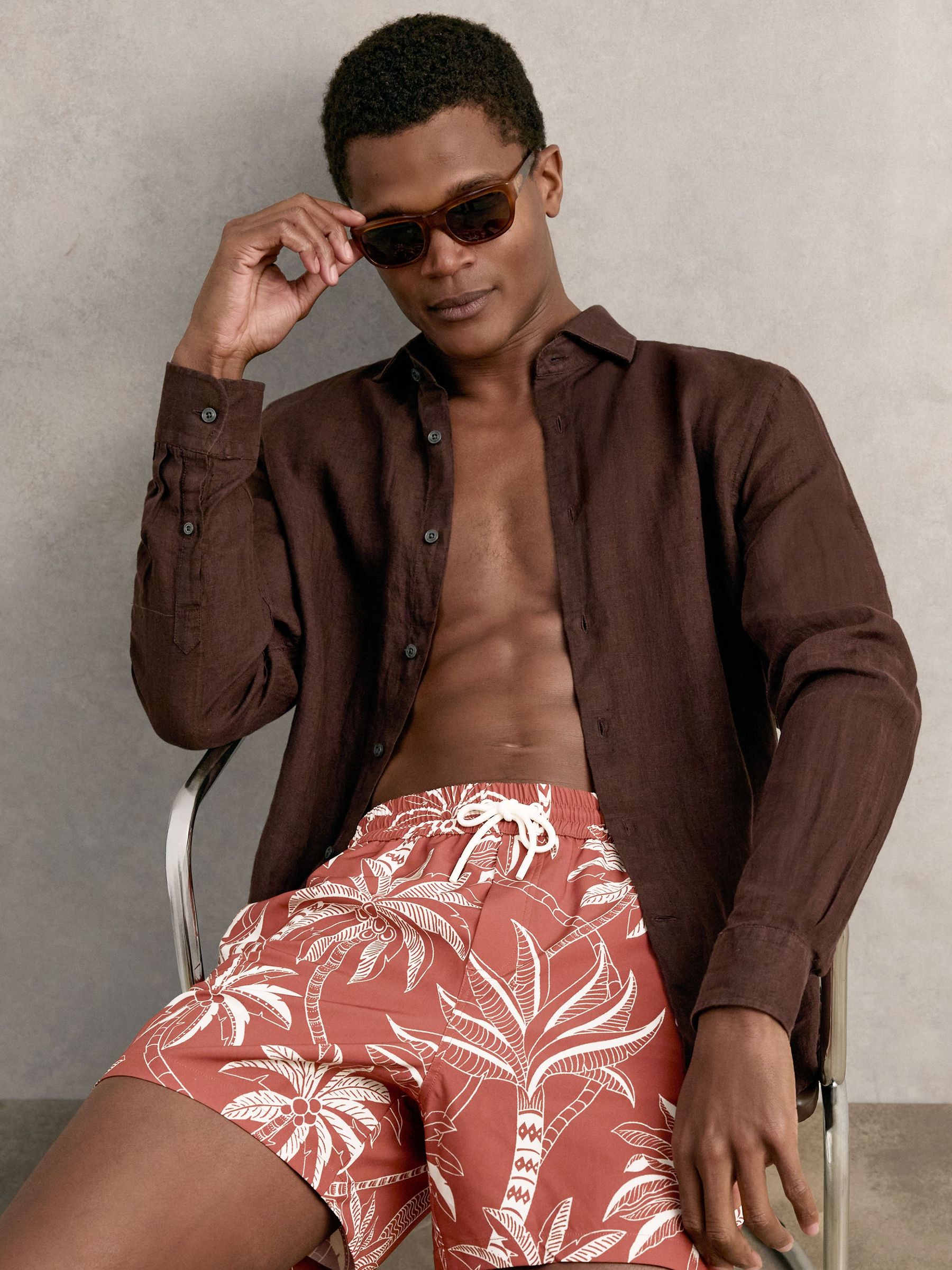 Palm Print Swim Shorts in Brick Red/White (AP1243) | £38