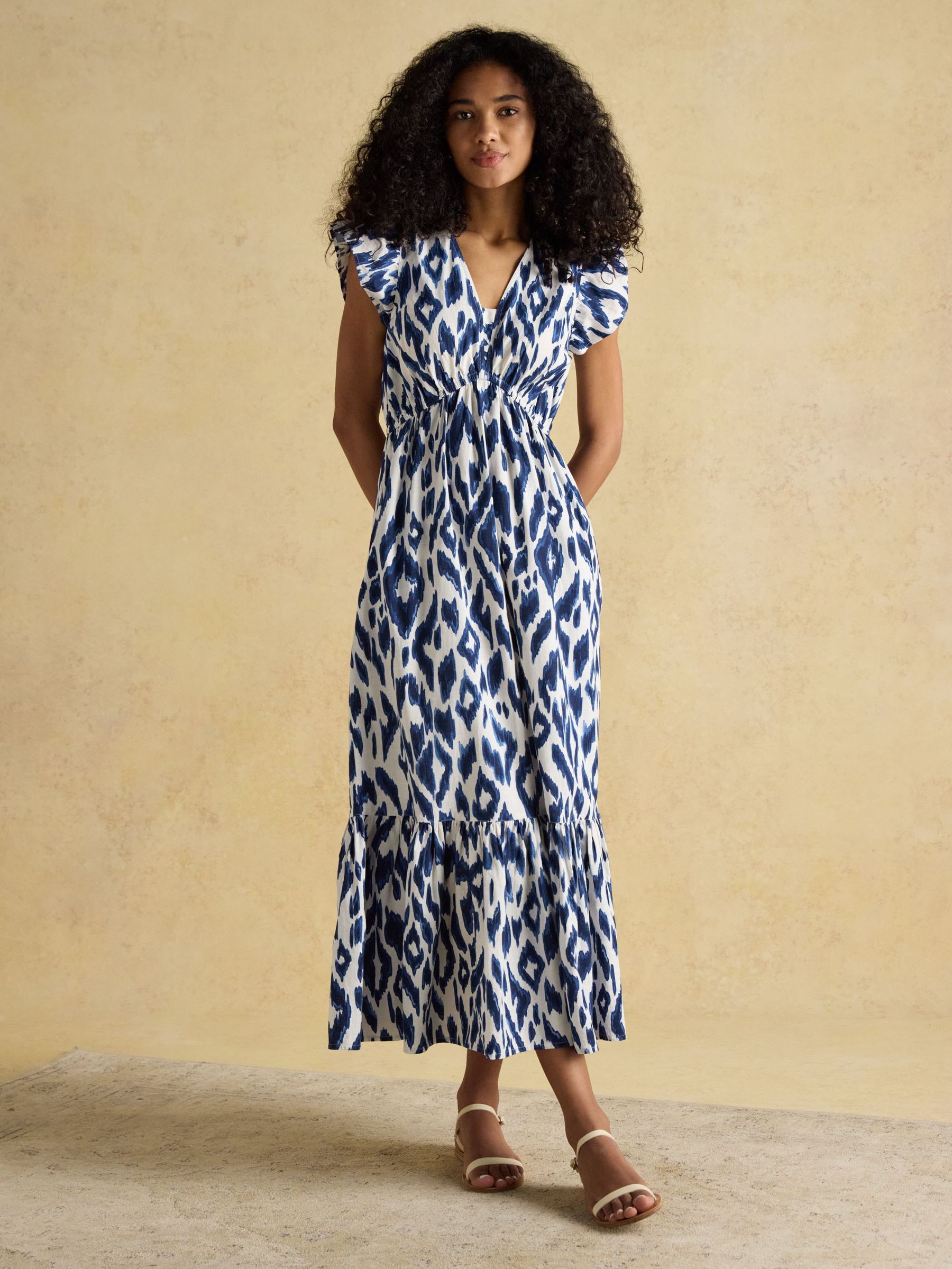 Winnie Blue/White Frill Shoulder Dress (AP2359) | £65