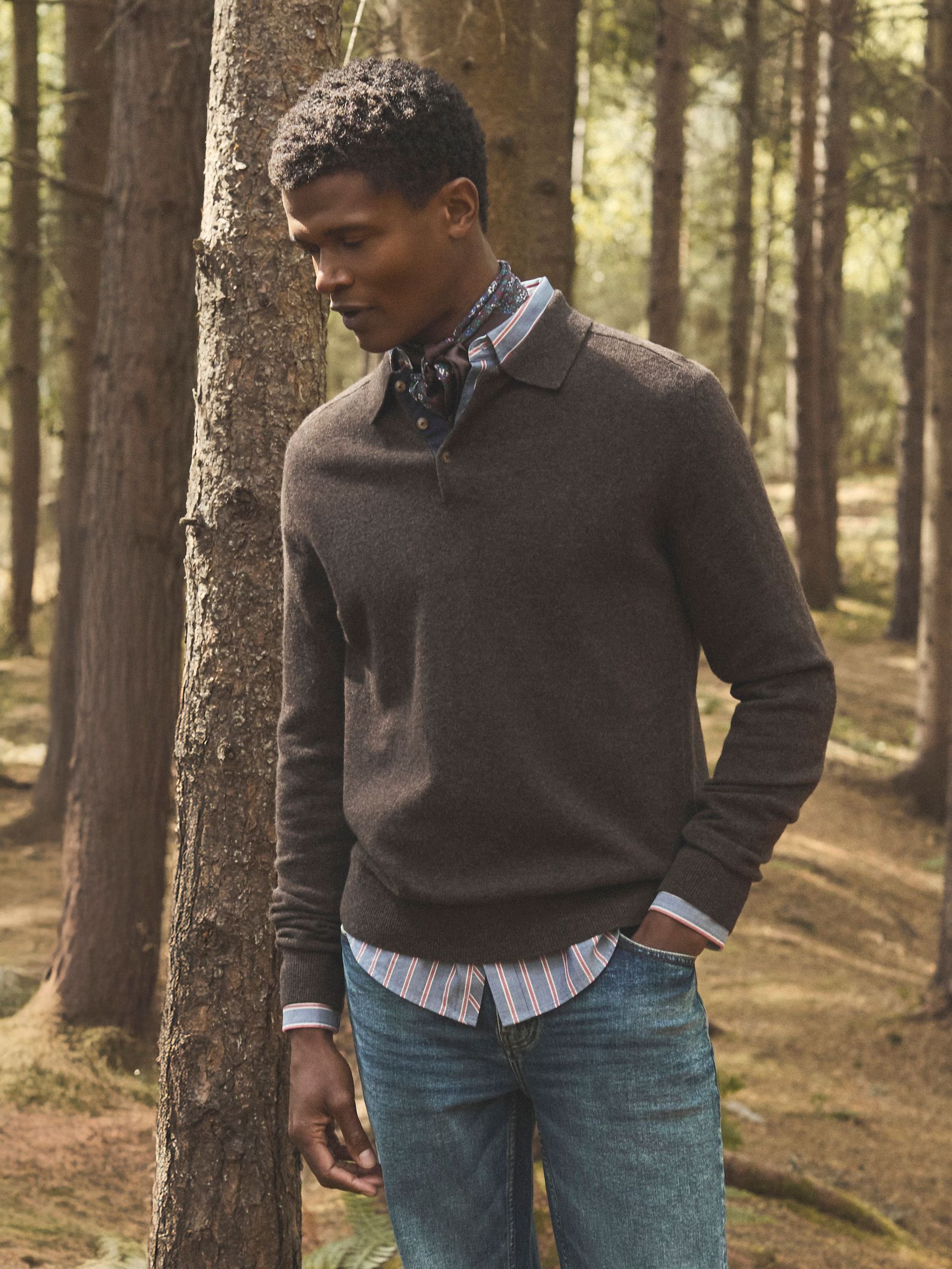 Sampson Wool-Rich Brown Long Sleeve Knitted Polo Shirt (AP4343) | £36