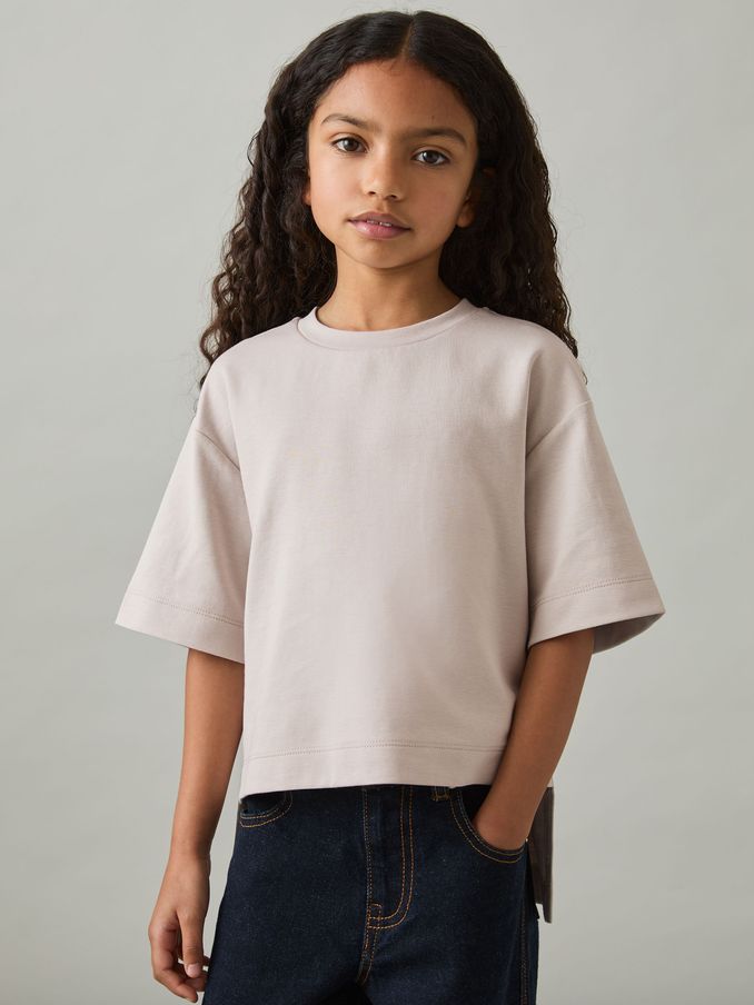 9-13 yrs Stretch-Cotton Oversized High-Low T-Shirt in Stone (AP4597) | £10