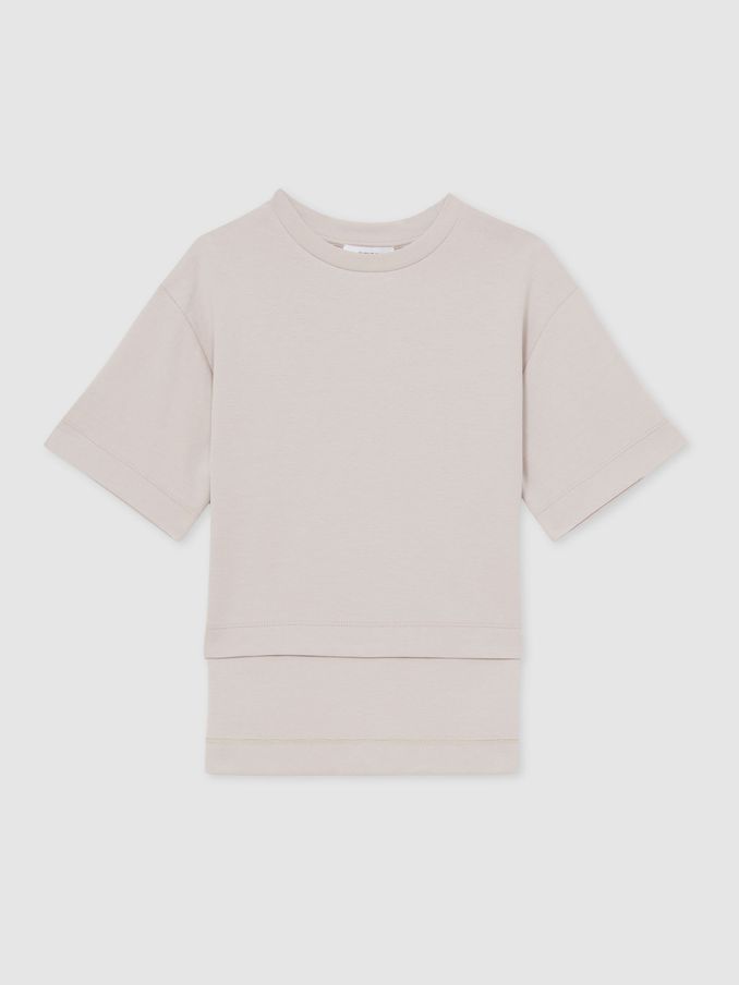 13-14 yrs Stretch-Cotton Oversized High-Low T-Shirt in Stone (AP4601) | £10
