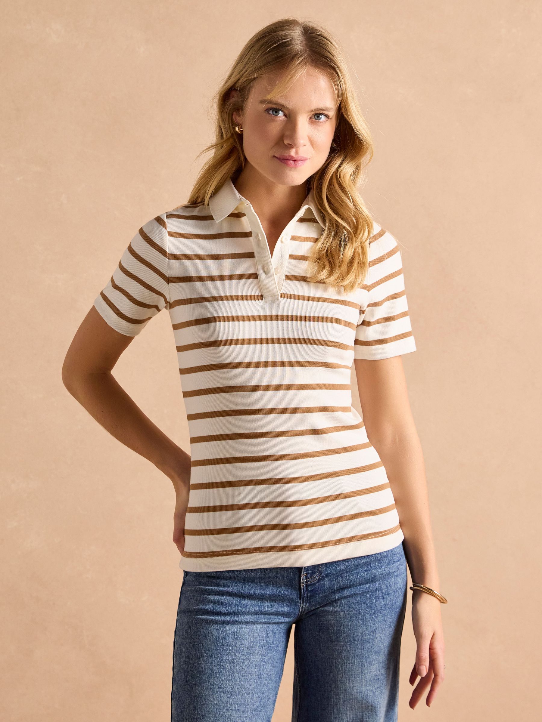 Fairfield Tan Short Sleeve Ribbed Polo Shirt (AP6146) | £34