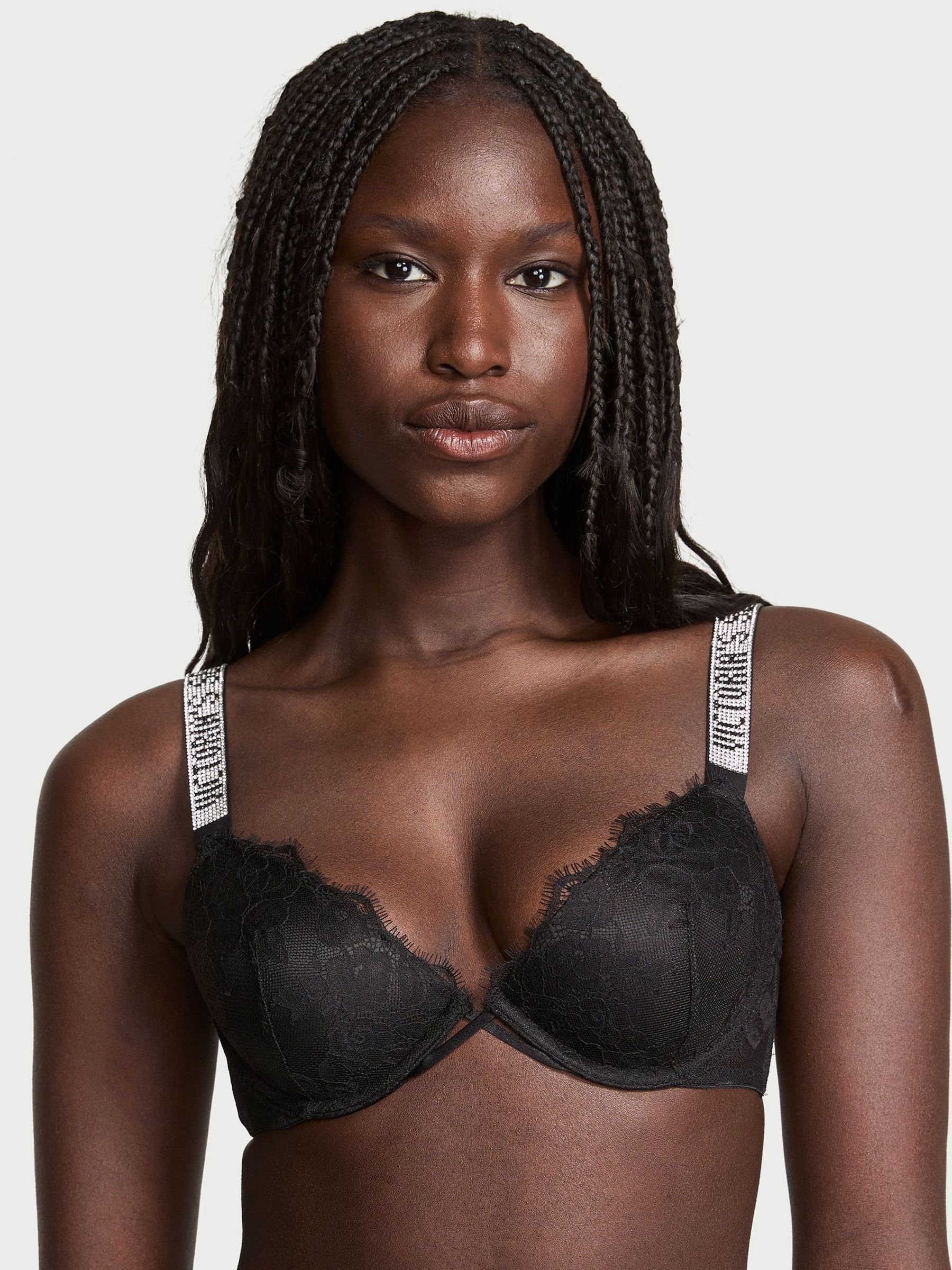 Black Lightly Lined Demi Shine Strap Lace Bra (AP6156) | £59