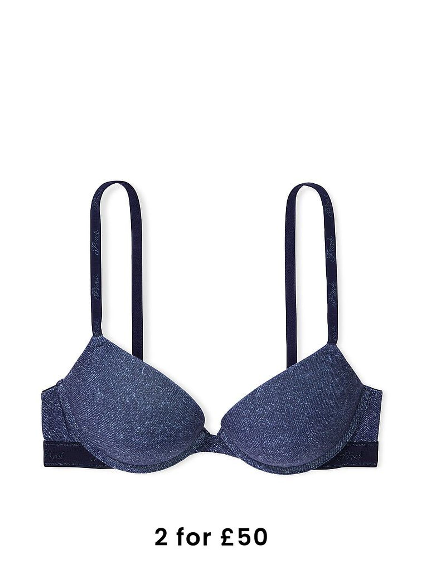 Dark Blue Denim Print Super Push Up Cotton Logo Bra (AP6185) | £29