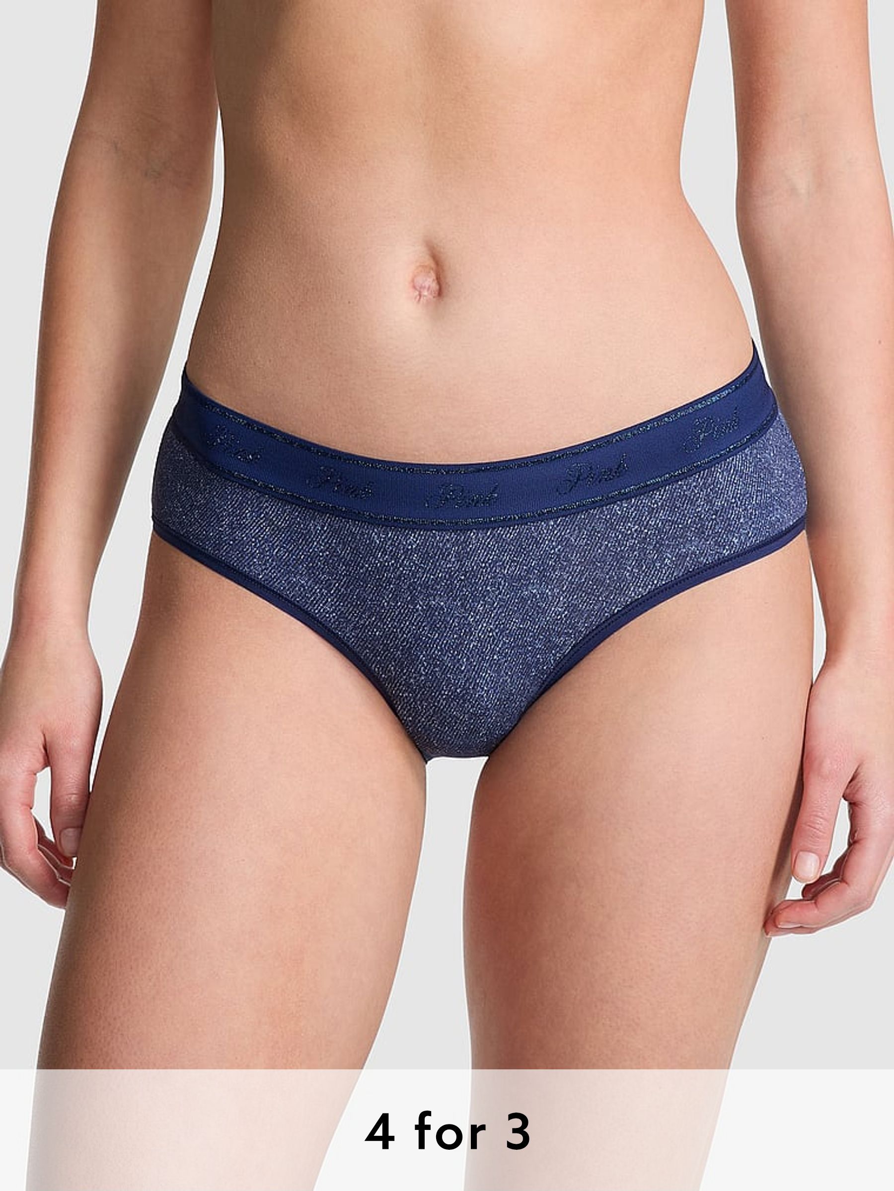 Dark Blue Denim Print Hipster Cotton Logo Knickers (AP6189) | £9
