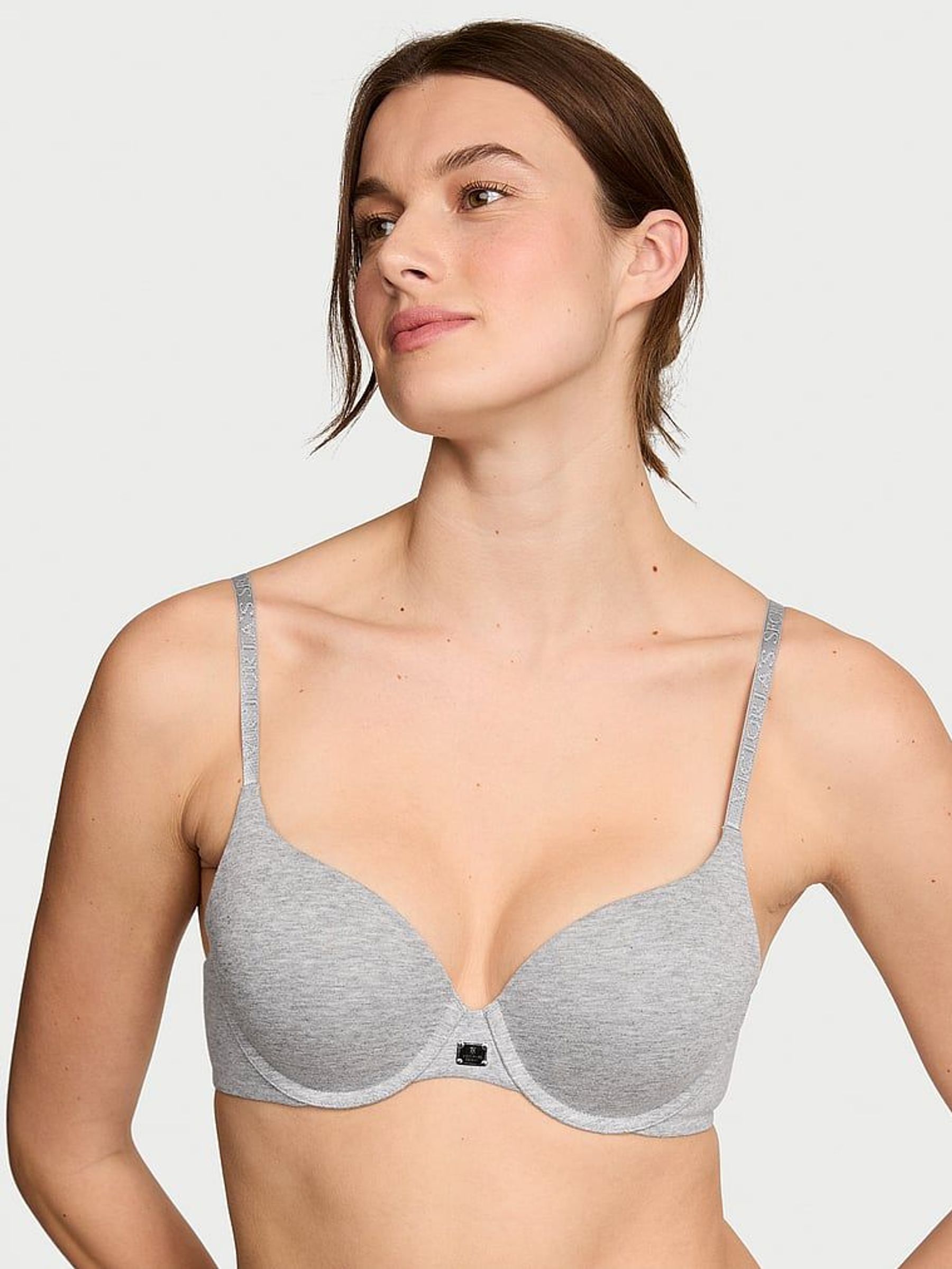 Grey Heather Full Cup Push Up Cotton Logo Bra (AP6200) | £35