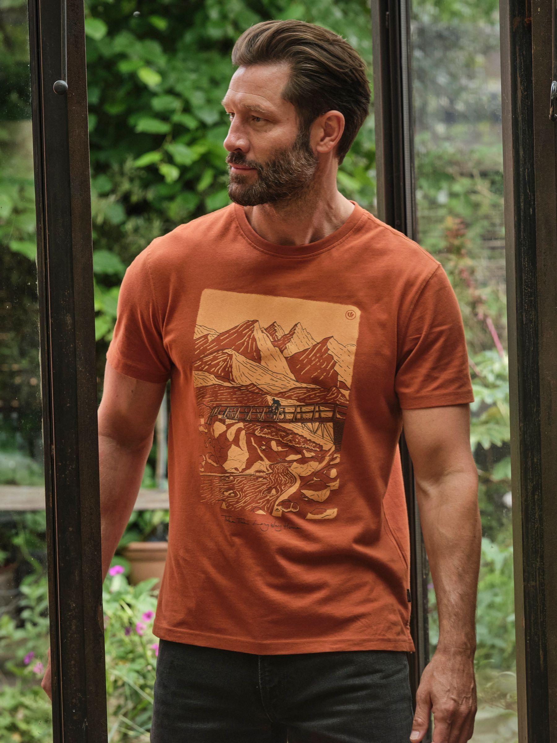 Burnt Orange Hiking Hills Graphic Tshirt (AP6989) | £28