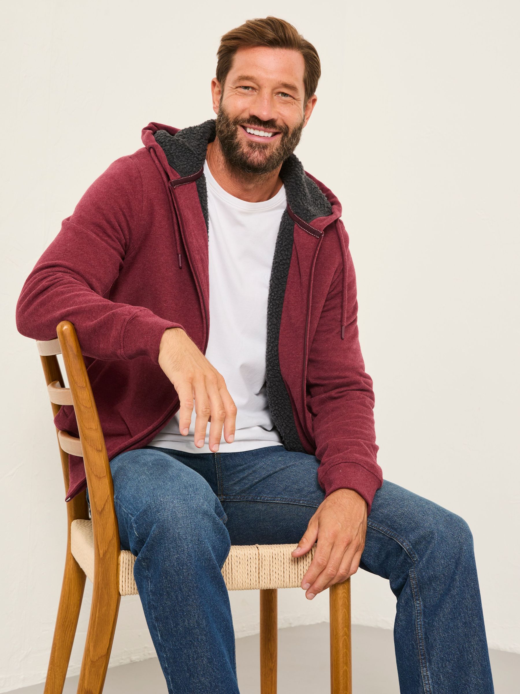 Claret Borg Lined Zip Through Hoodie (AP7023) | £69
