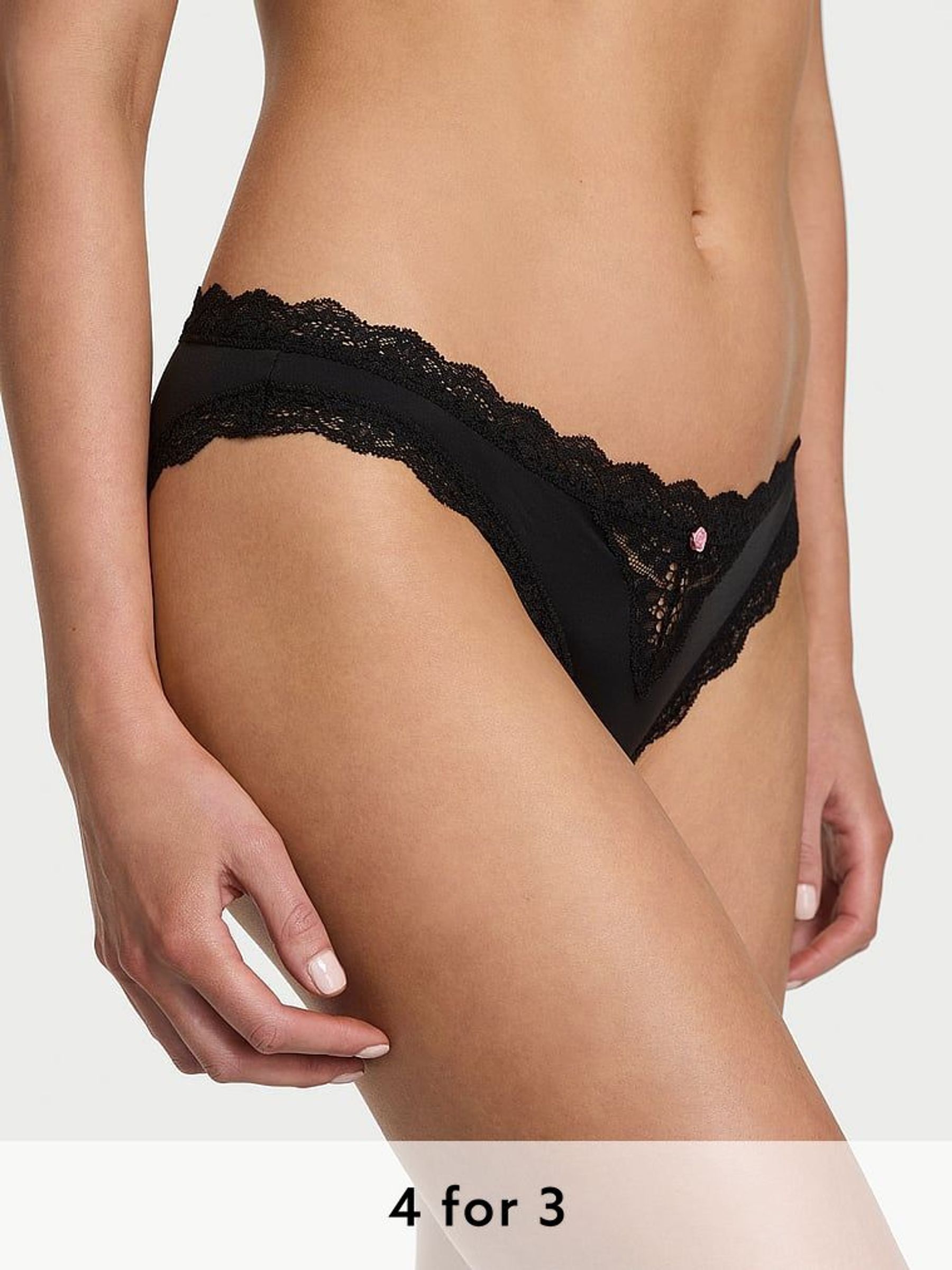 Black Lace Trim Bikini Knickers (AP7420) | £14