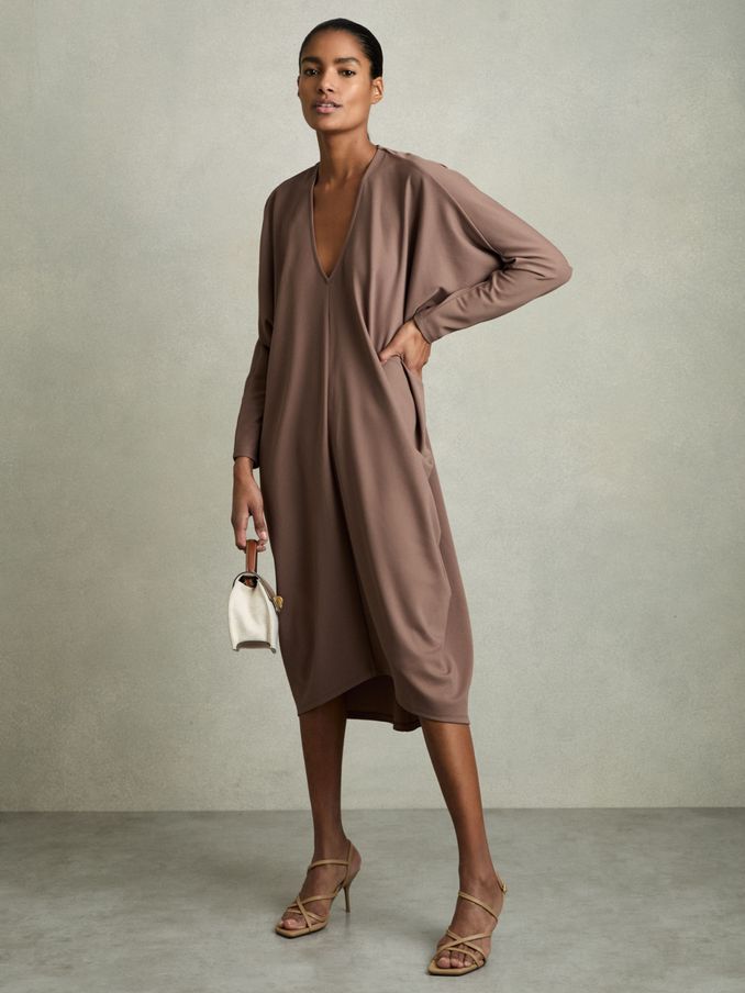 Draped Jersey Midi Dress in Mink (AP8489) | £190
