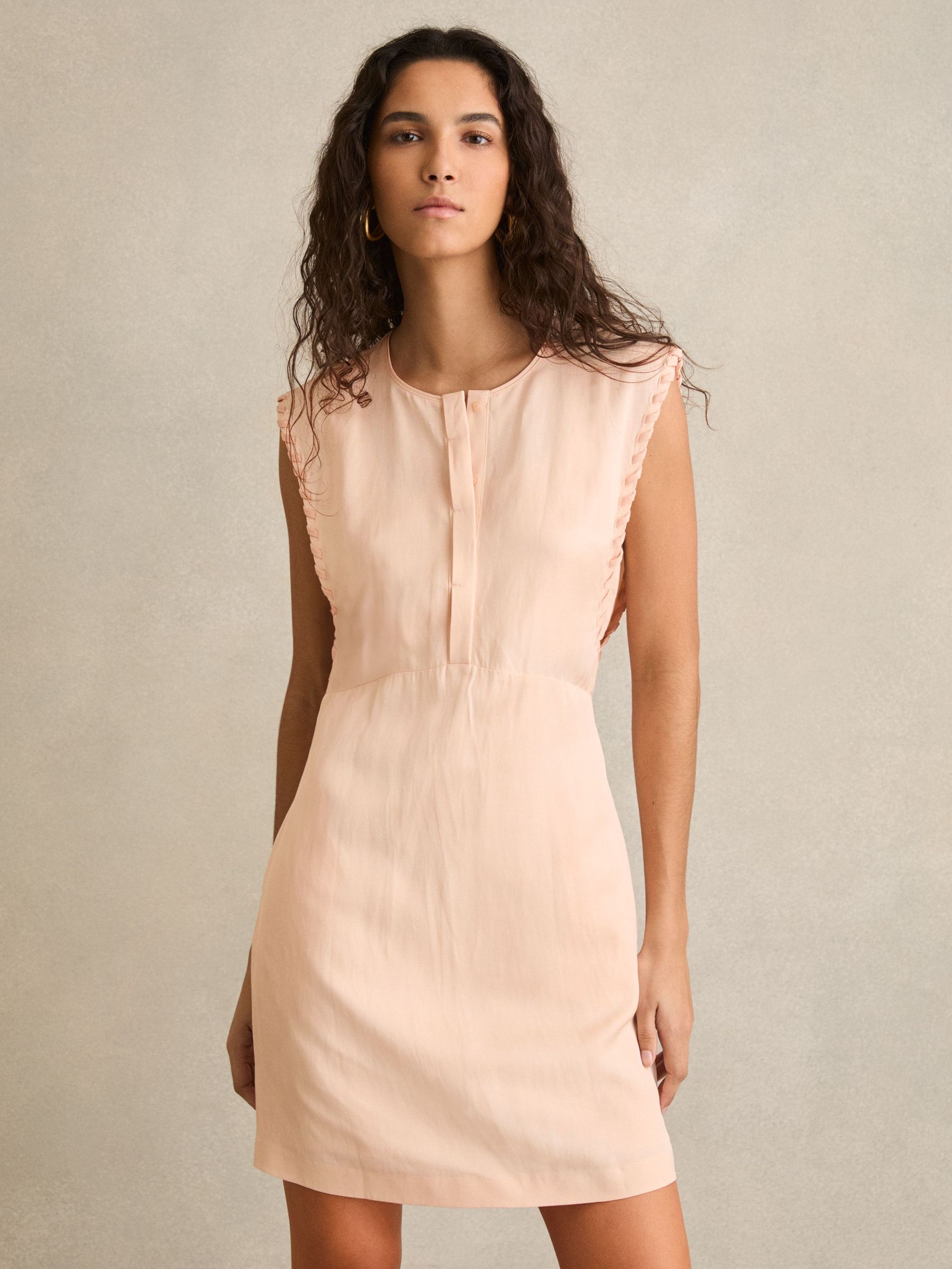 Whipstitch Sleeveless Shift Dress in Peach (AP8510) | £180