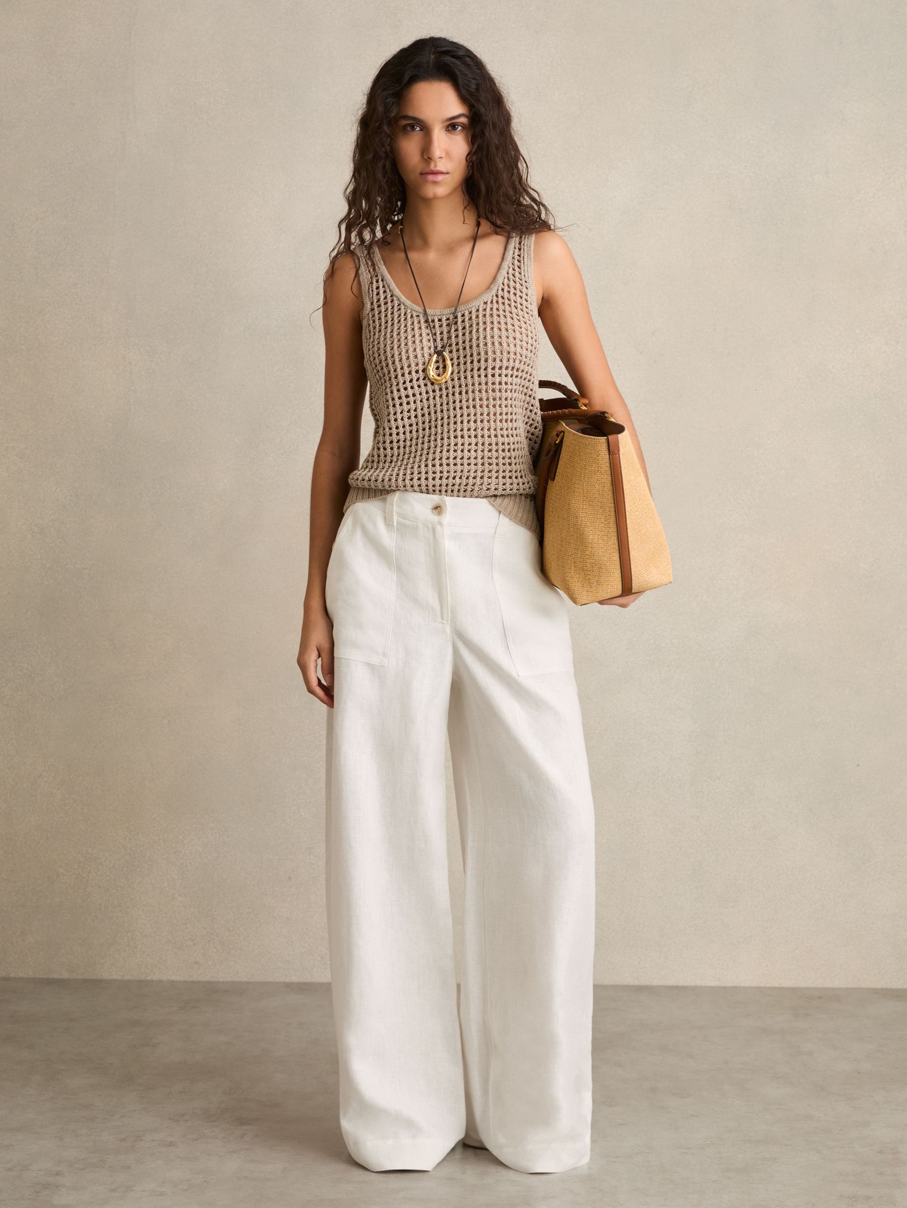 Linen Wide Leg Trousers in White (AP8527) | £150