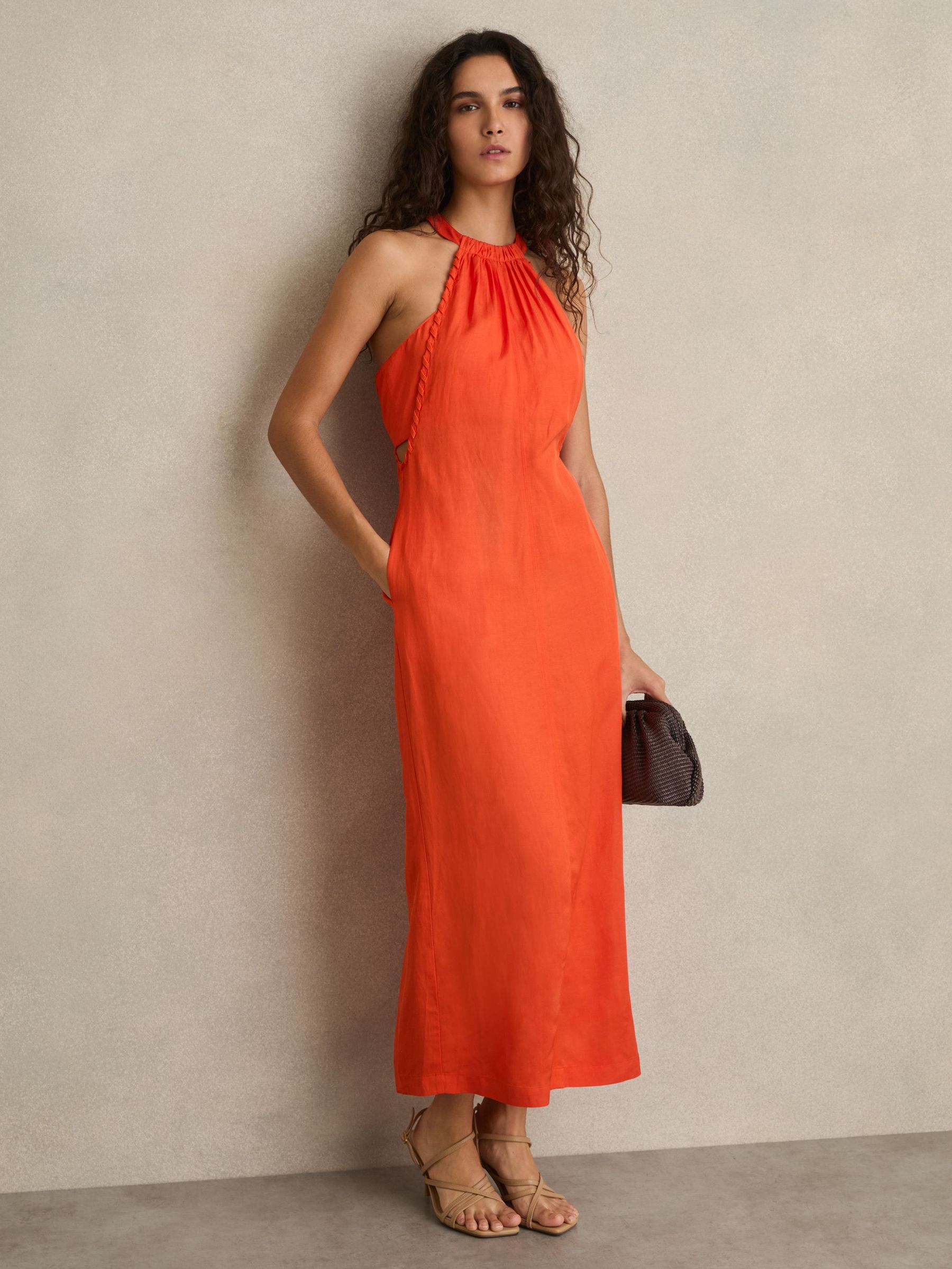 Whipstitch Halterneck Midi Dress in Red (AP8544) | £198