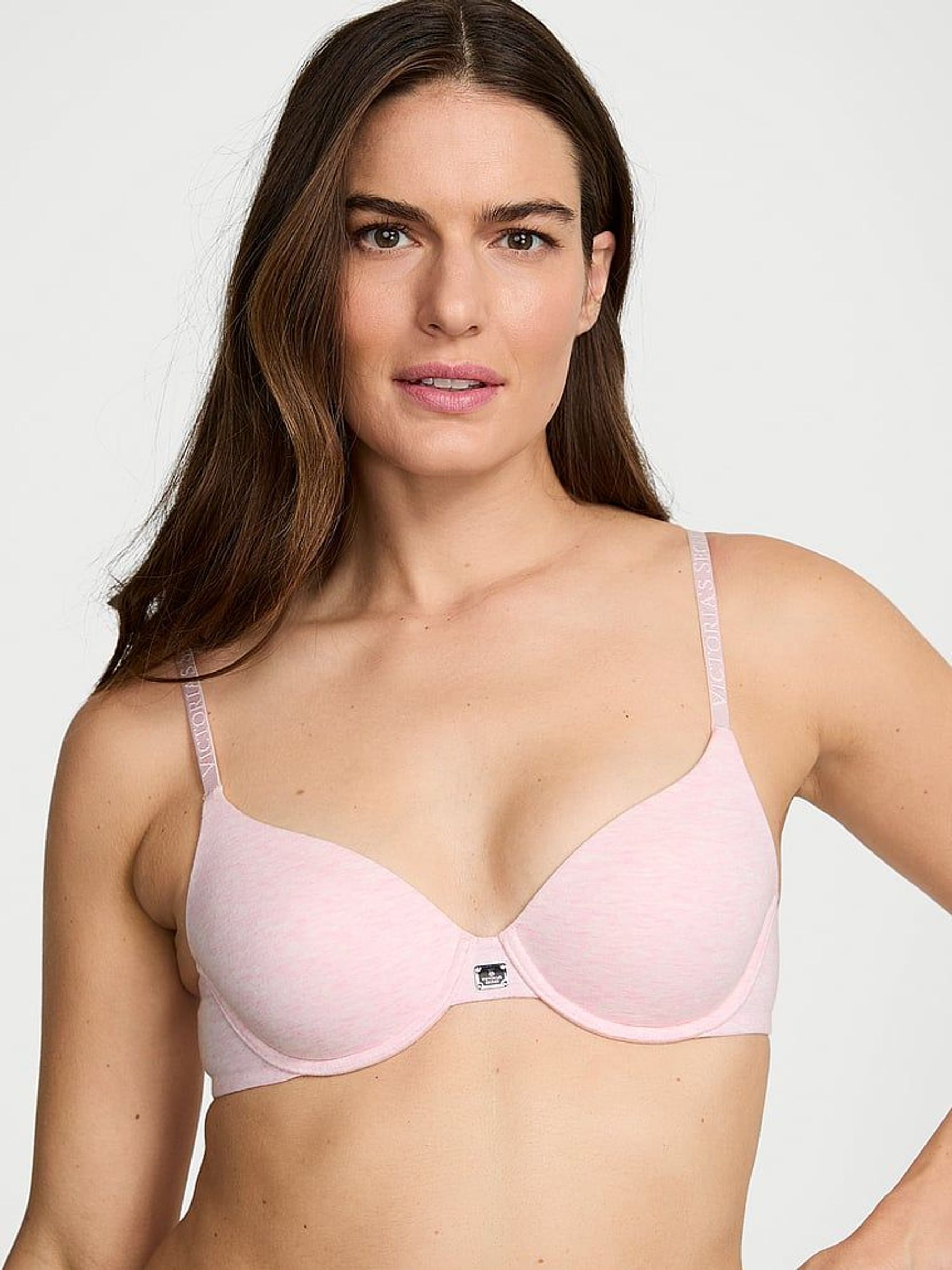 Pink Petal Heather Lightly Lined Demi Cotton Logo Bra (AR0525) | £35