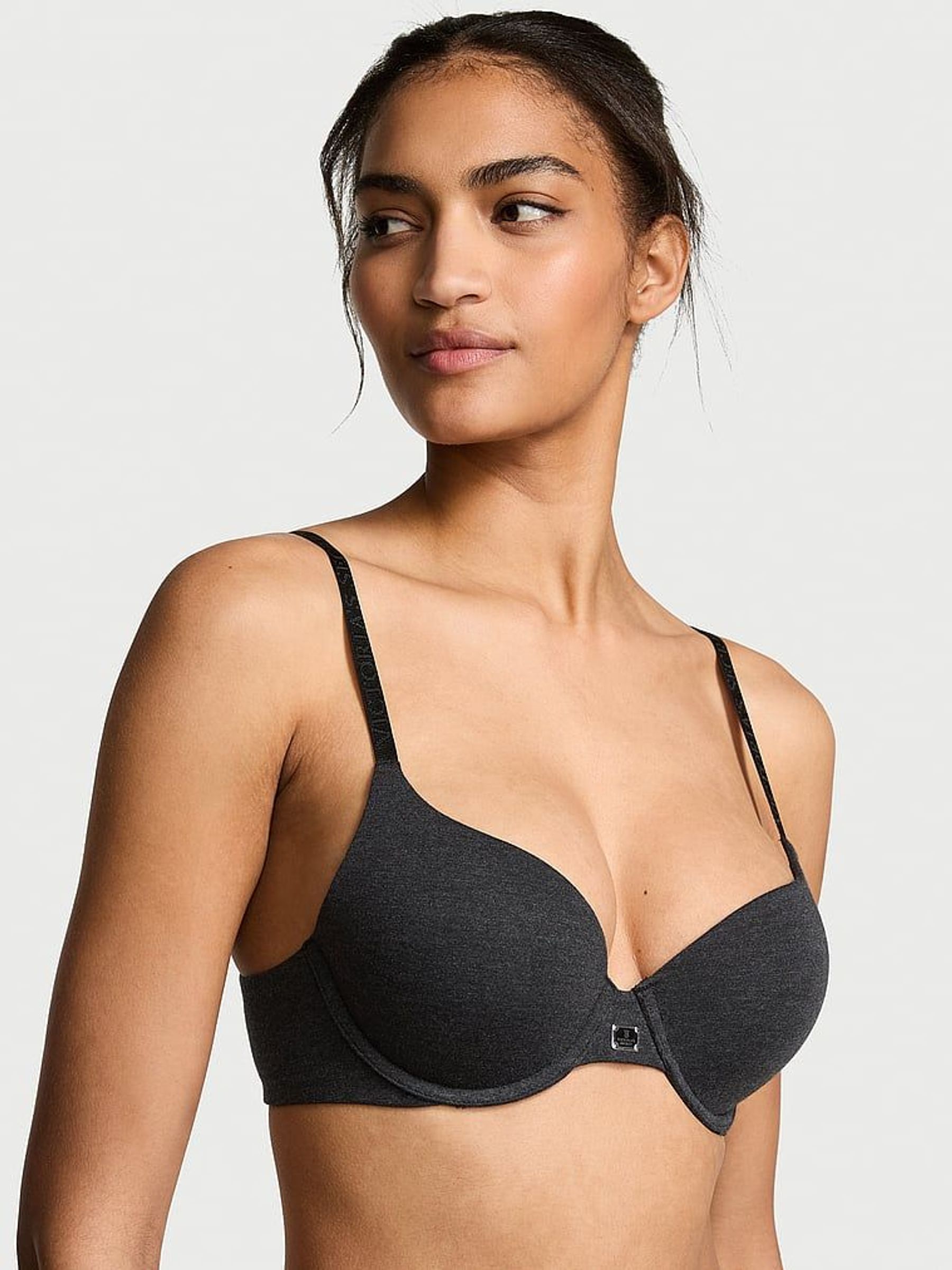 Black Heather Full Cup Push Up Cotton Logo Bra (AR0528) | £35