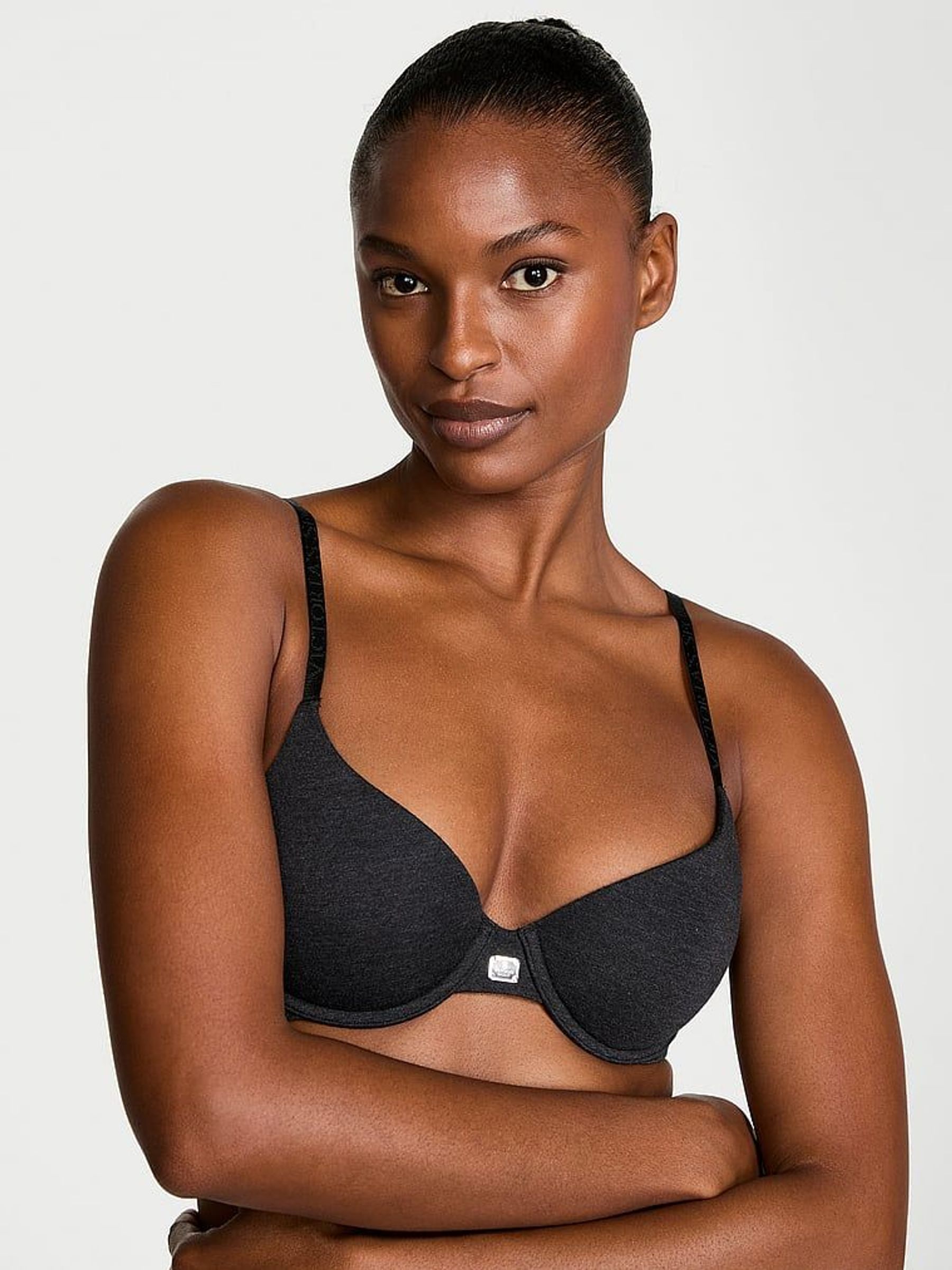 Black Heather Lightly Lined Demi Cotton Logo Bra (AR0529) | £35