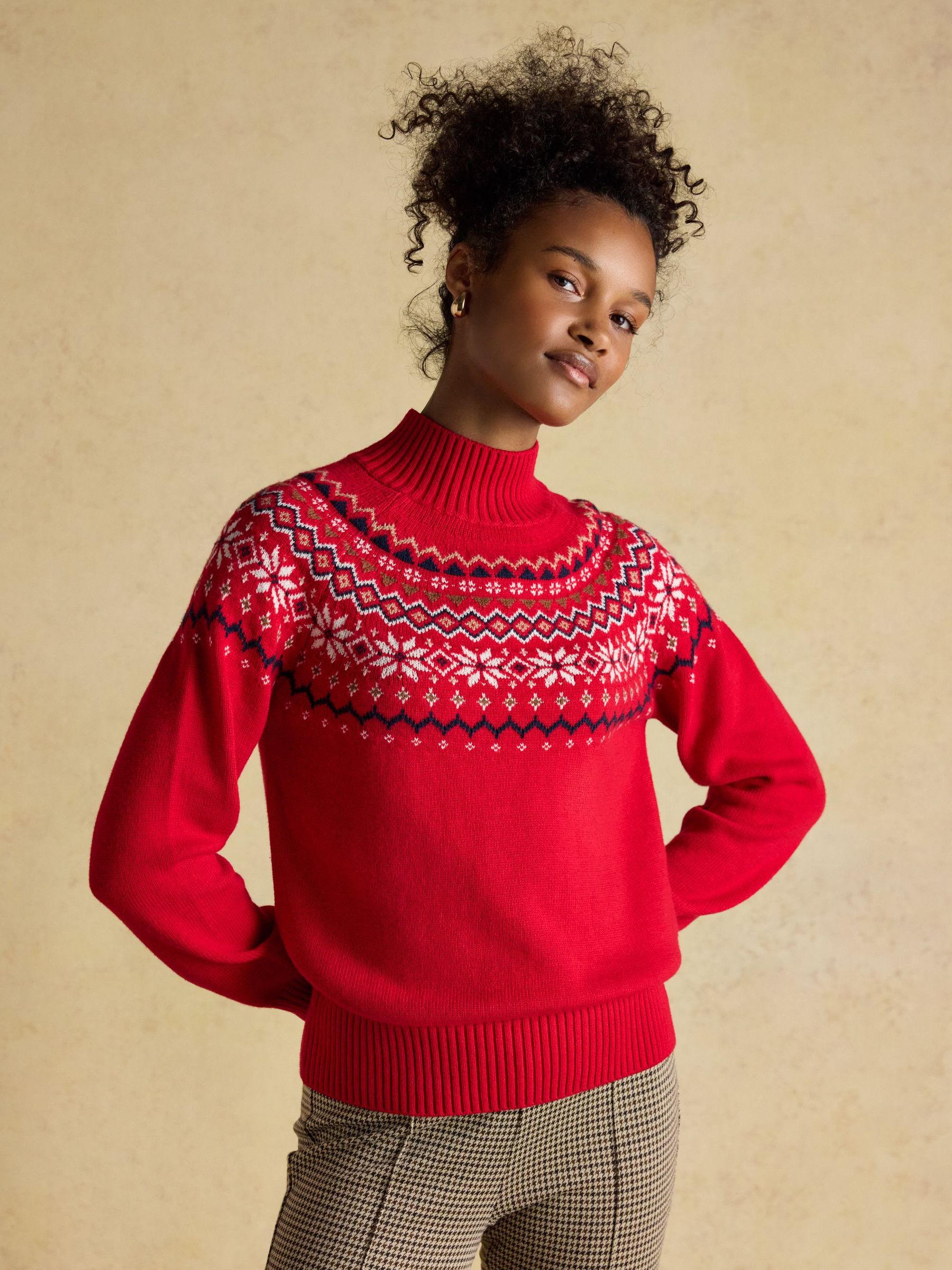 Alba Red Fair Isle High Neck Cotton-Blend Jumper (AR0686) | £69