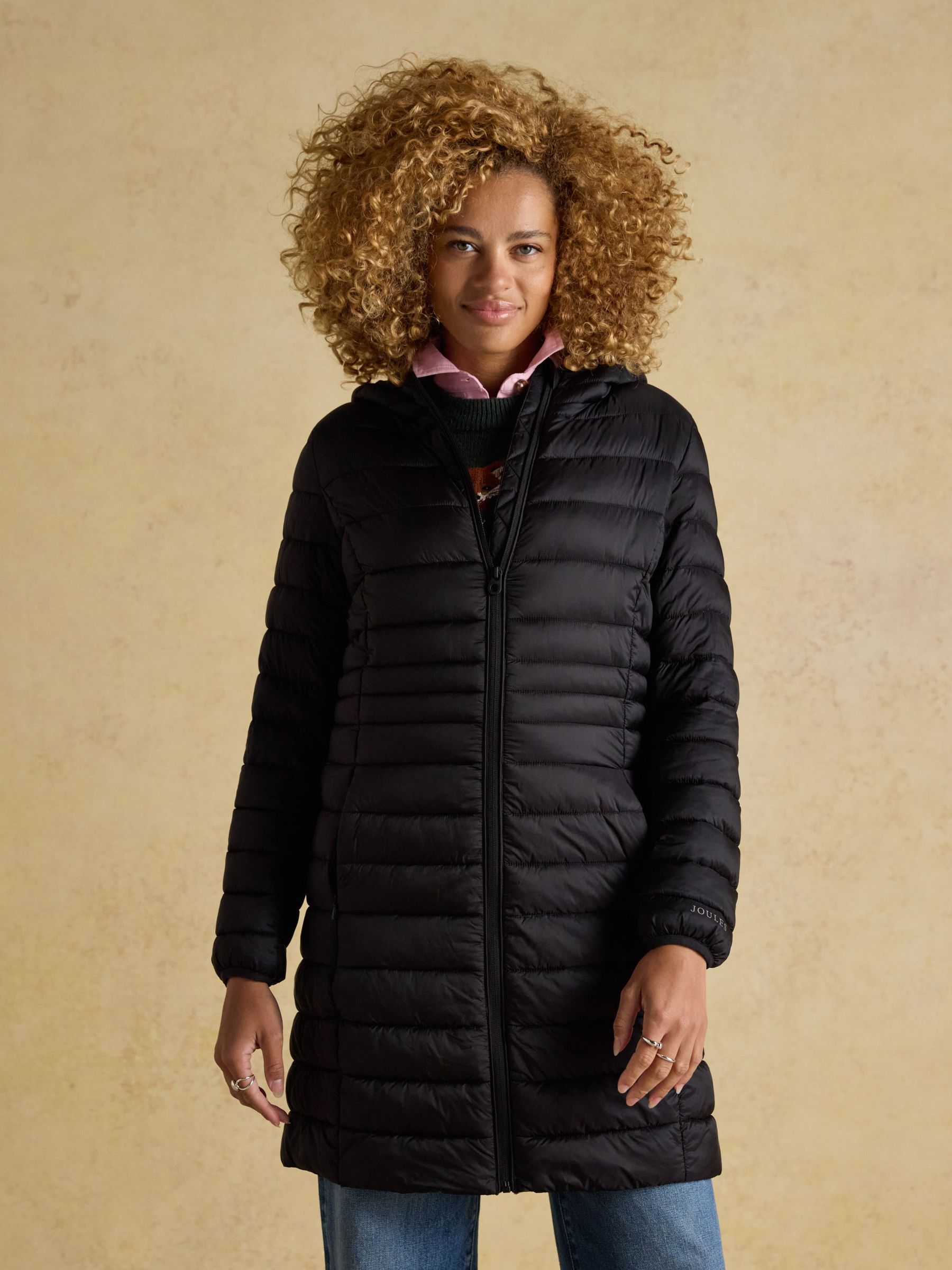 Kenley Black Showerproof Long Padded Coat with Hood