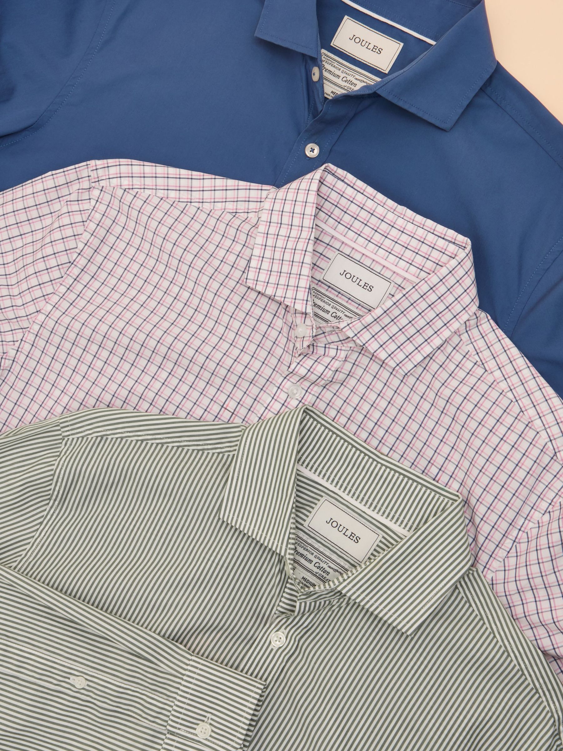 3 Pack Blue/ Pink Check / Green Stripe Lightweight Cotton Shirts Classic Fit (AR2946) | £99