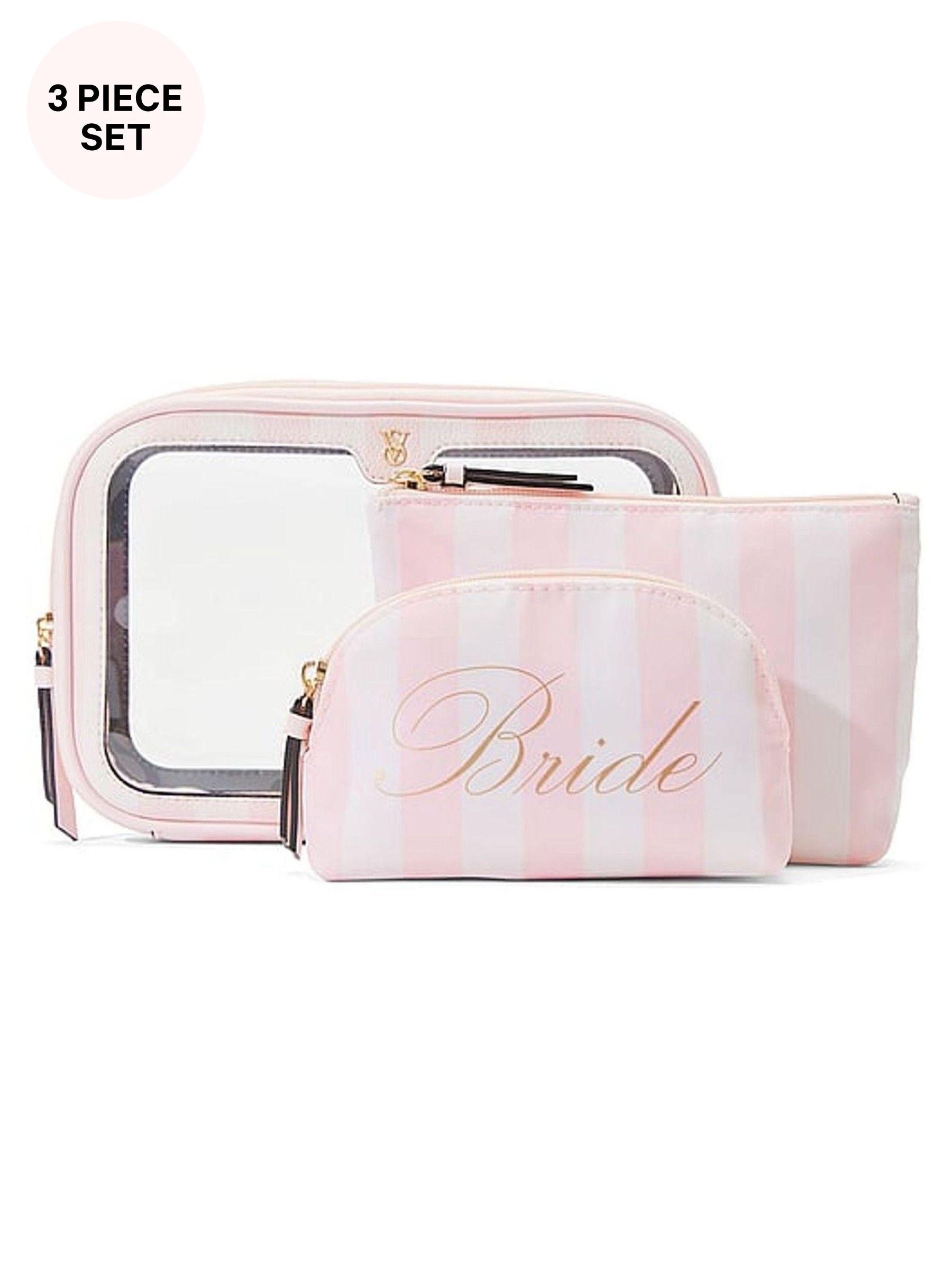 Bridal Pink Stripe Travel Trio Makeup Bag (AR3649) | £35