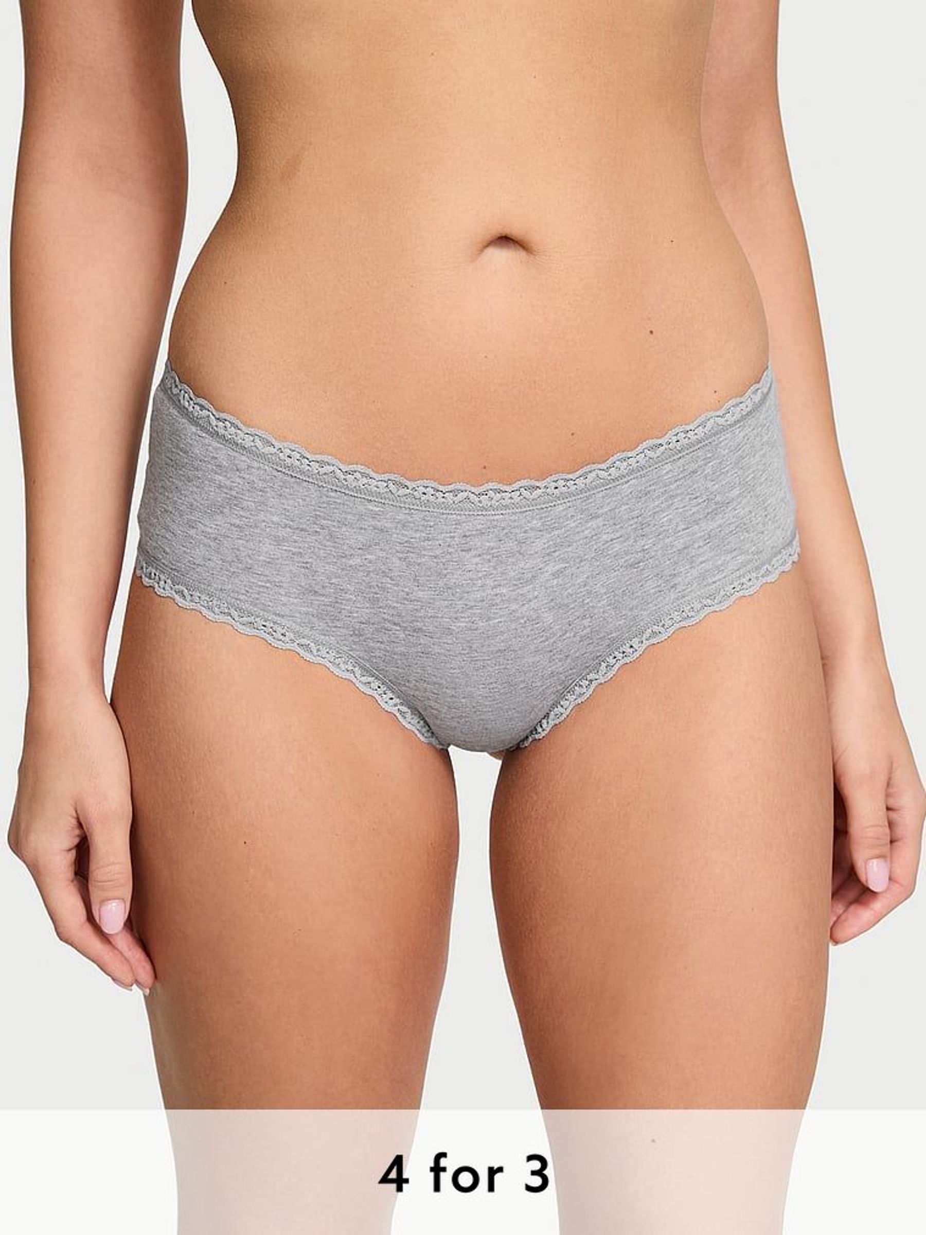 Grey Cheeky Cotton Lace Waist Knickers (AR4713) | £9
