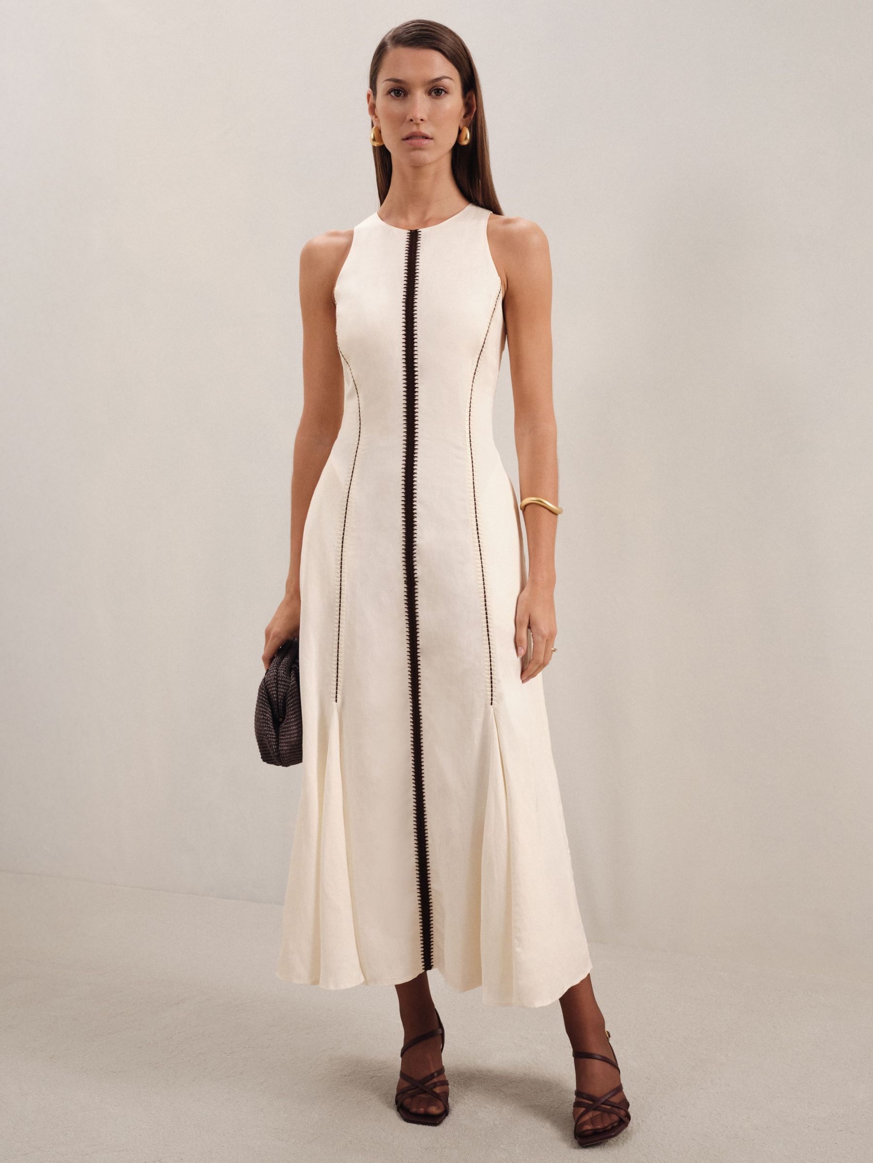 Petite Craft-Stitch Sleeveless Midi Dress in Ivory/Black (AR6492) | £258