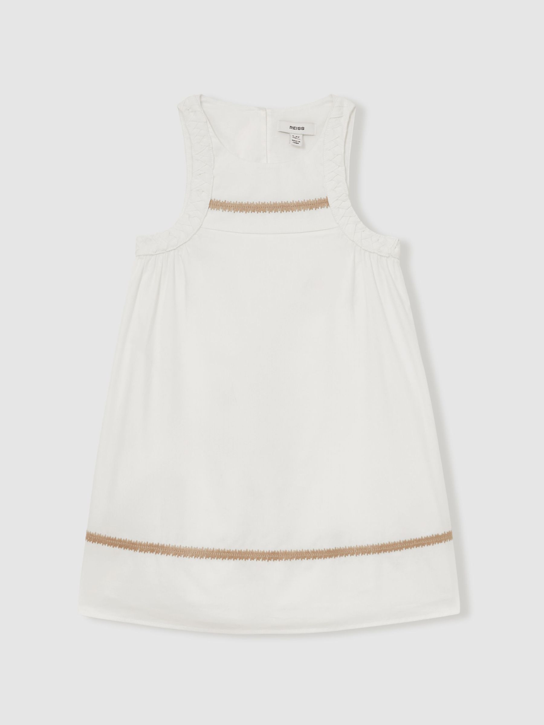 13-14 yrs Cotton Plaited-Trim Sleeveless Dress in Ivory (AR6512) | £30