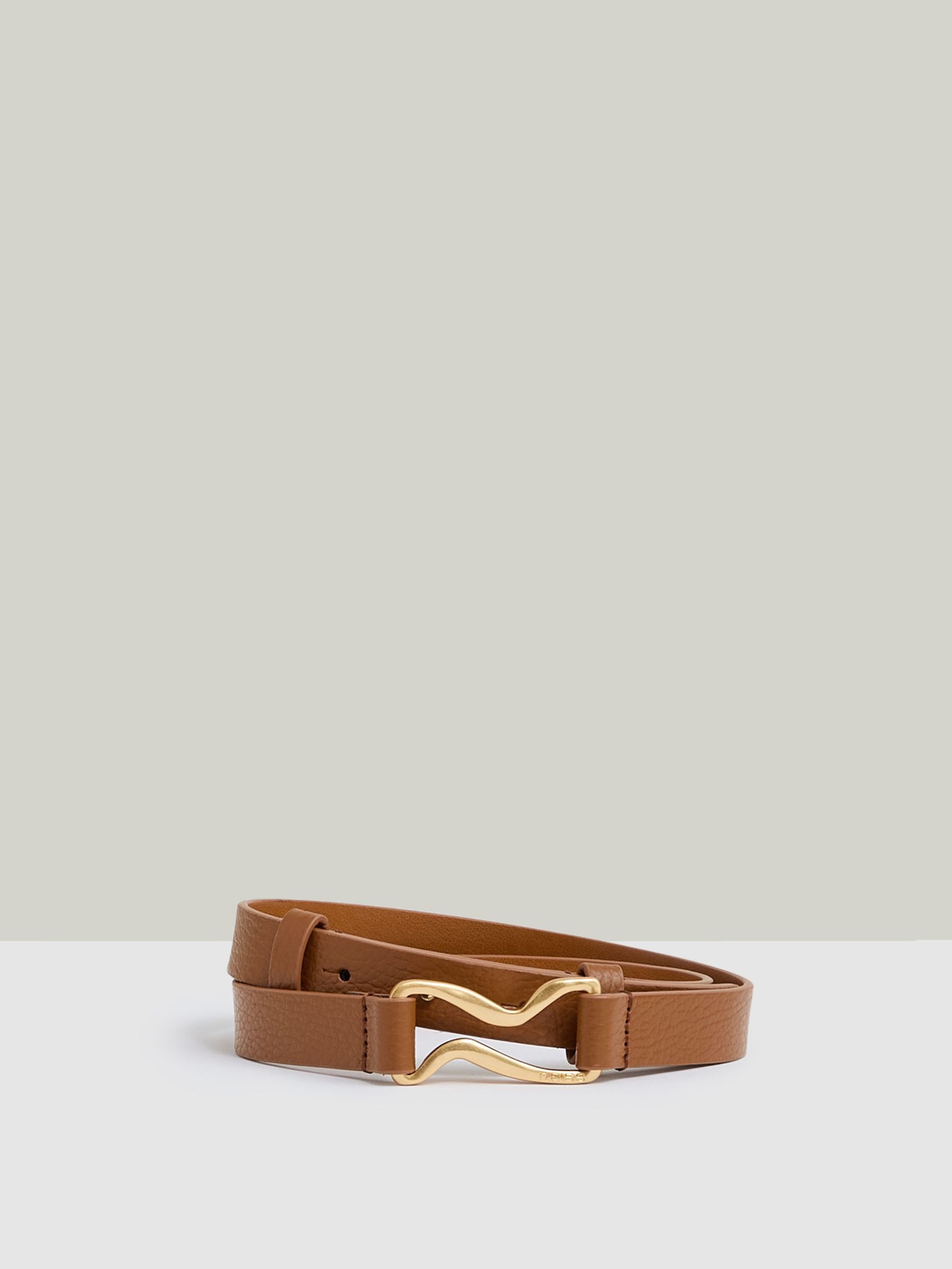Leather Sculpted-Hardware Belt in Tan (AR6532) | £58