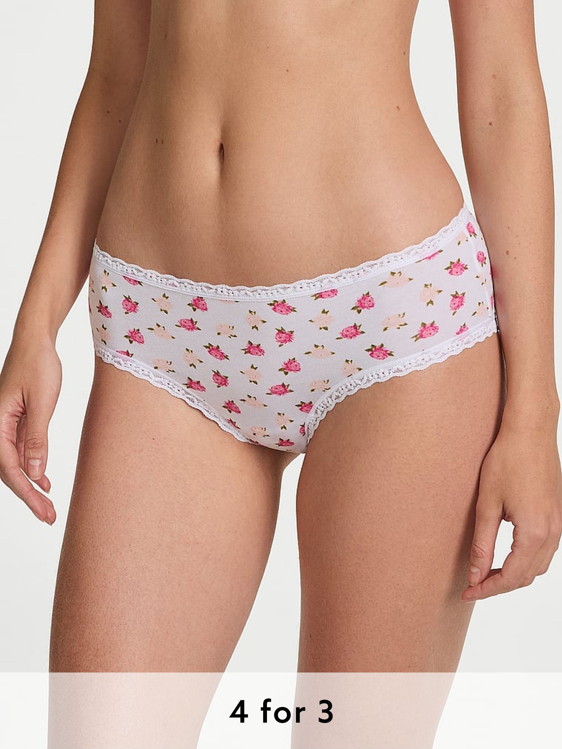 White Soft Peonies Cheeky Cotton Lace Waist Knickers (AR7199) | £9