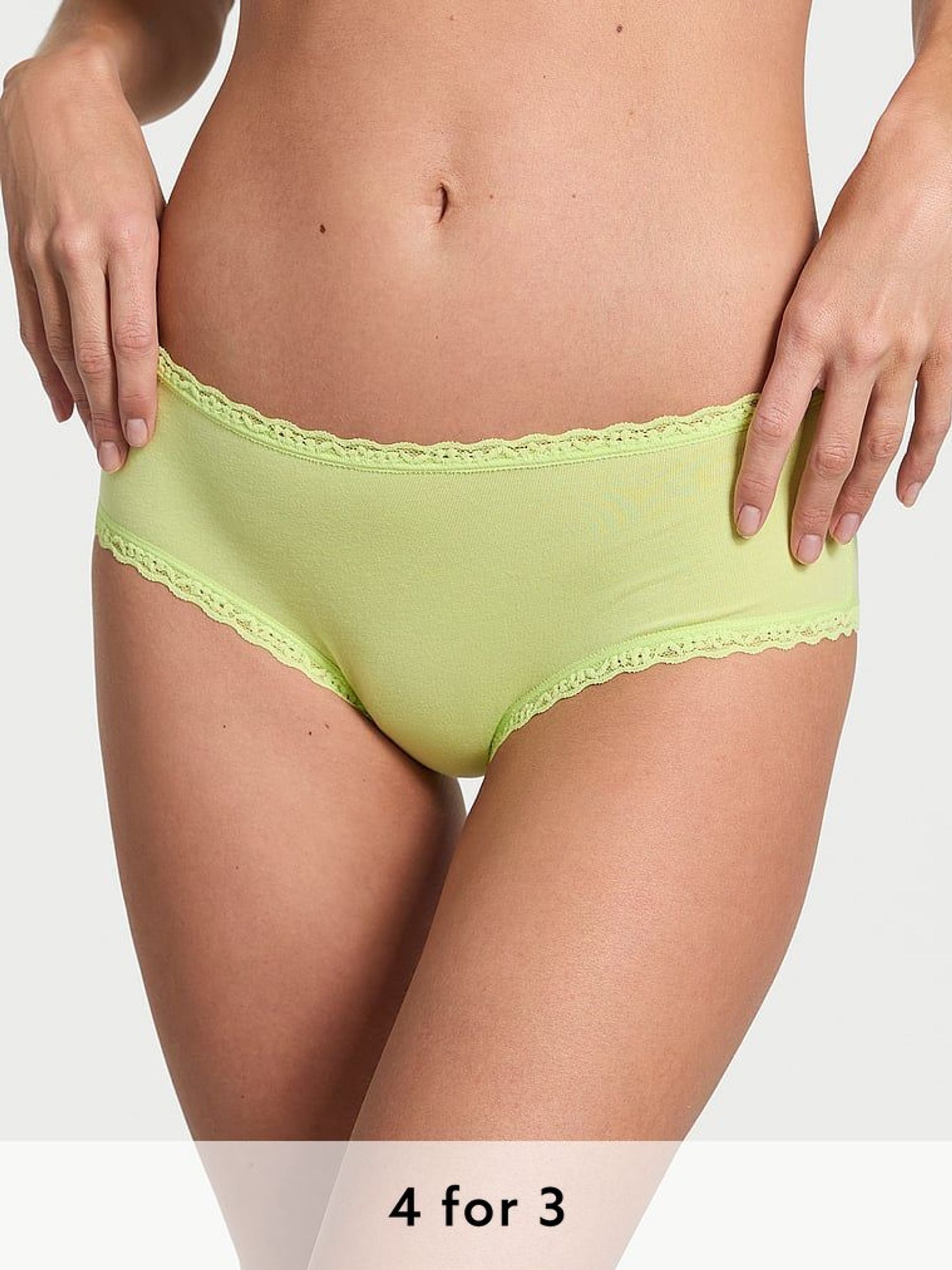 Lime Green Cheeky Cotton Lace Waist Knickers (AR7206) | £9