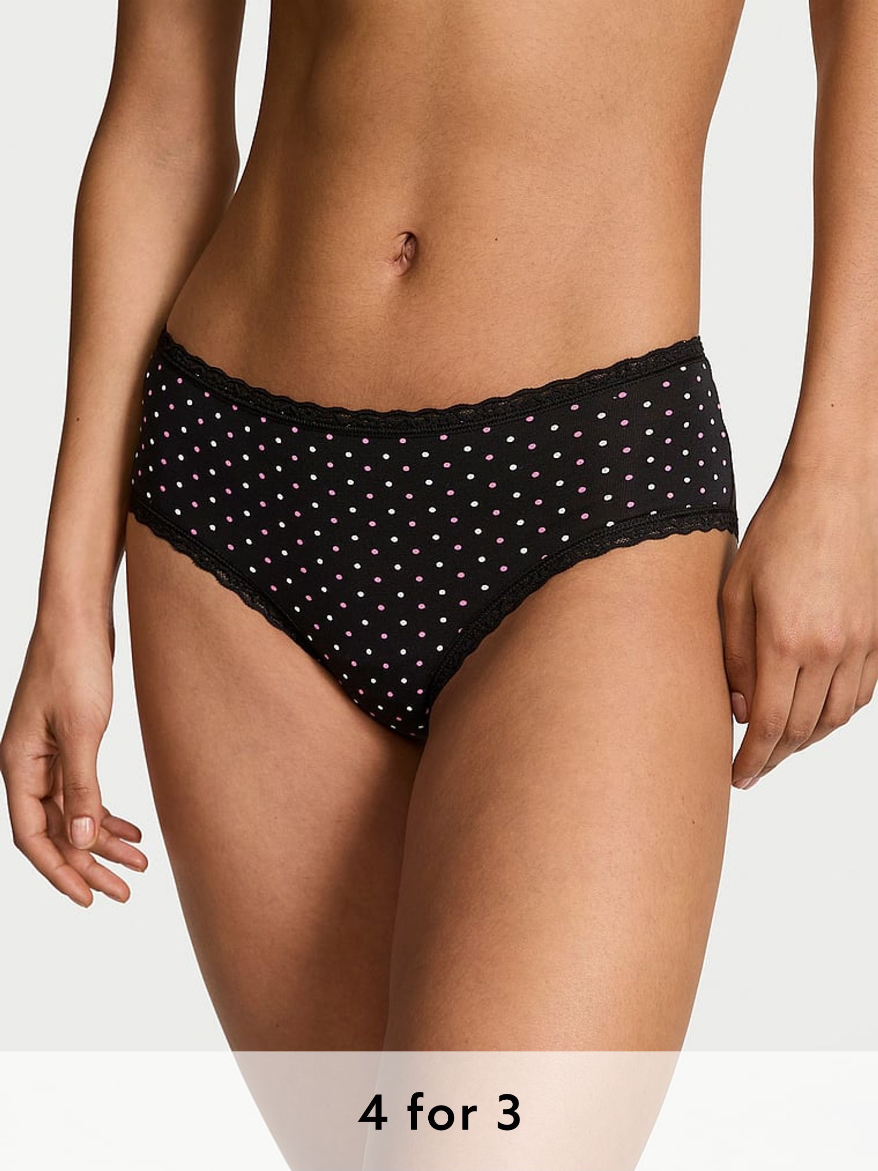 Black Multicolour Dot Cheeky Cotton Lace Waist Knickers (AR7228) | £9