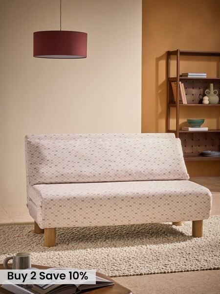 Large Elara 2 Seater Sofa Bed in Blush Pink Checked Velvet (AR7683) | £550