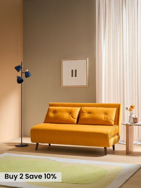 Large Haru 2 Seater Sofa Bed in Honey Yellow Velvet (AR7687) | £550
