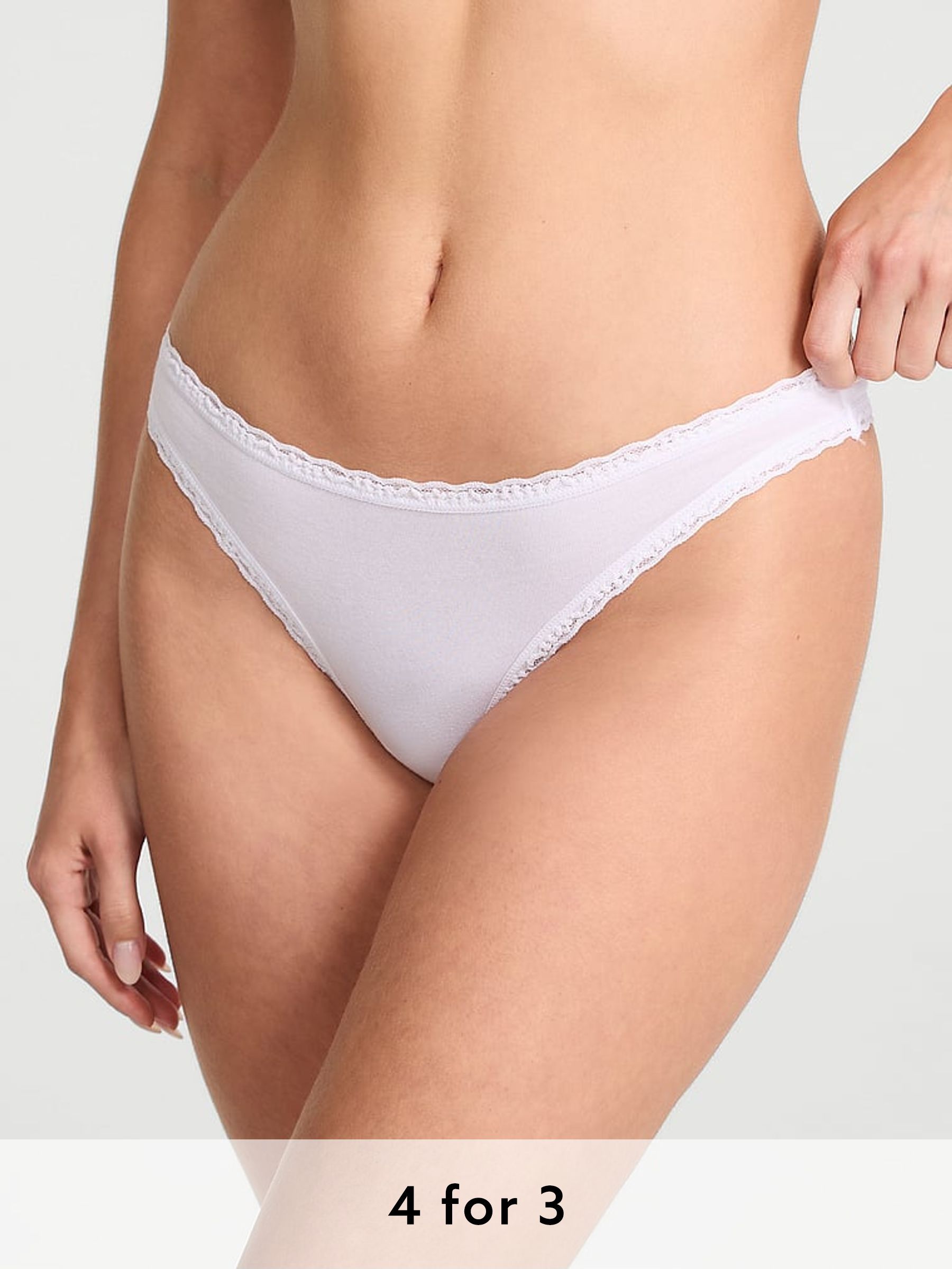White Thong Cotton Lace Waist Knickers (AR9434) | £9