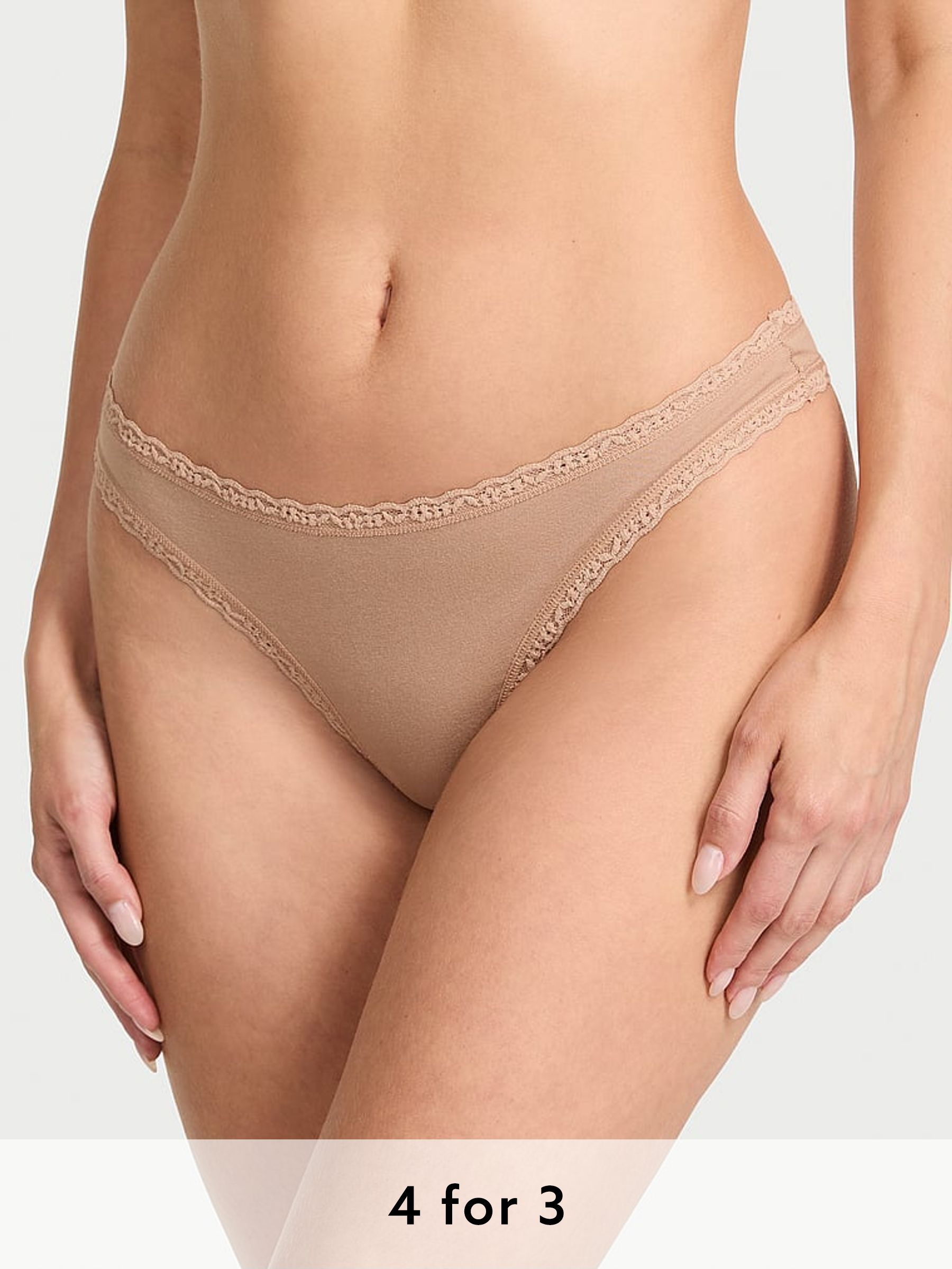 Praline Nude Thong Cotton Lace Waist Knickers (AR9438) | £9