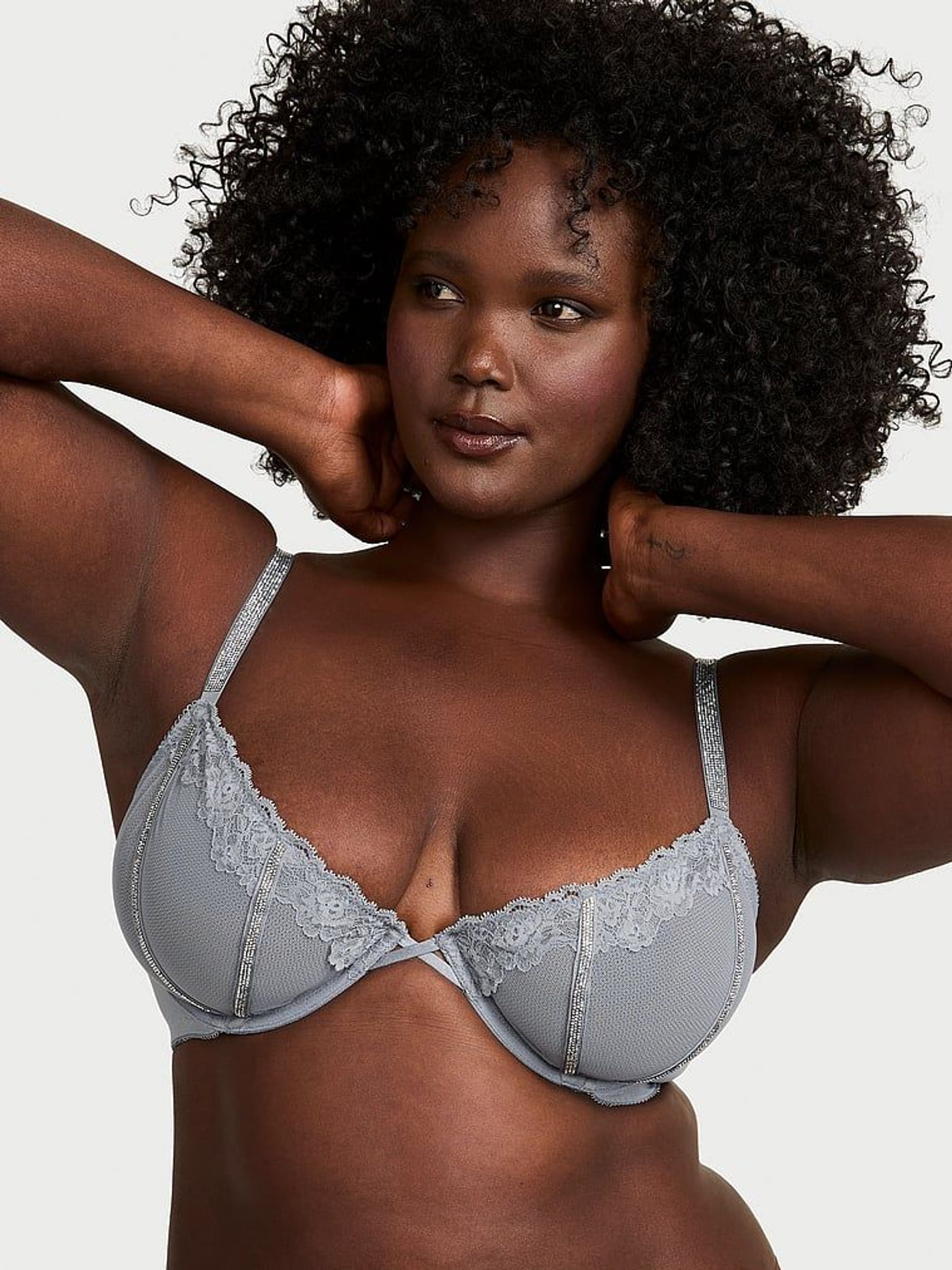 Asteroid Grey Unlined Demi Sheer Shine Lace Bra (AR9456) | £59