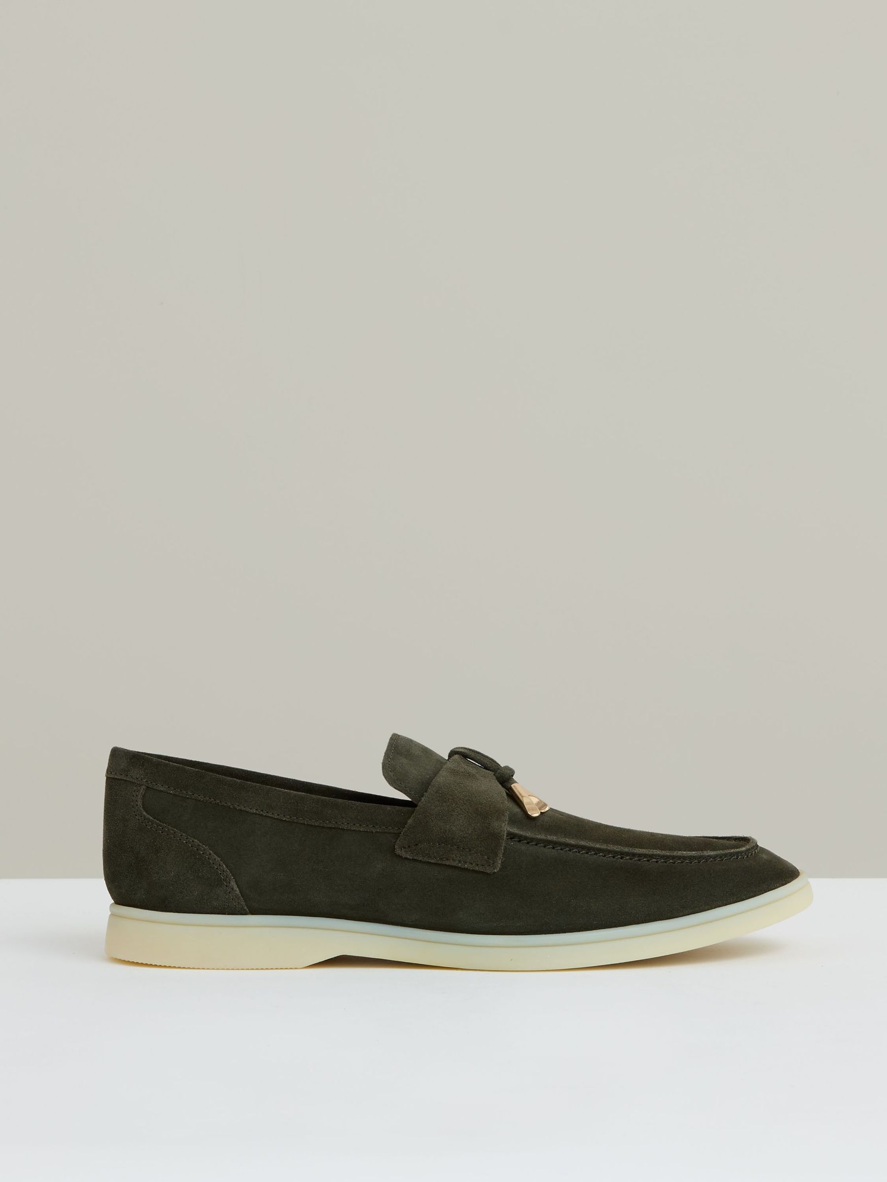 Suede Slip On Tassel Loafers in Dark Olive Green (AR9581) | £188