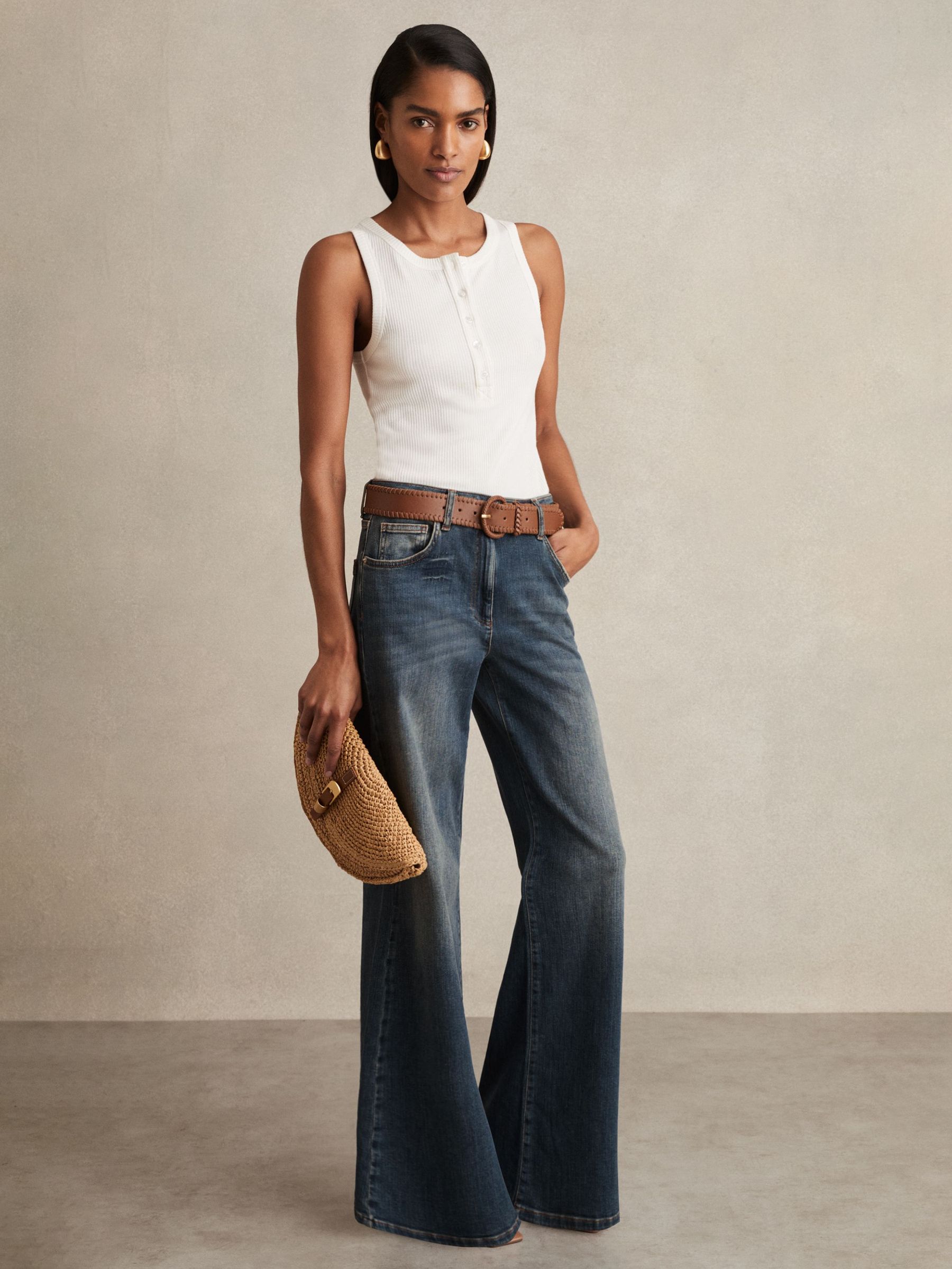 Mid-Rise Flared Jeans in Mid Blue (AT0639) | £130