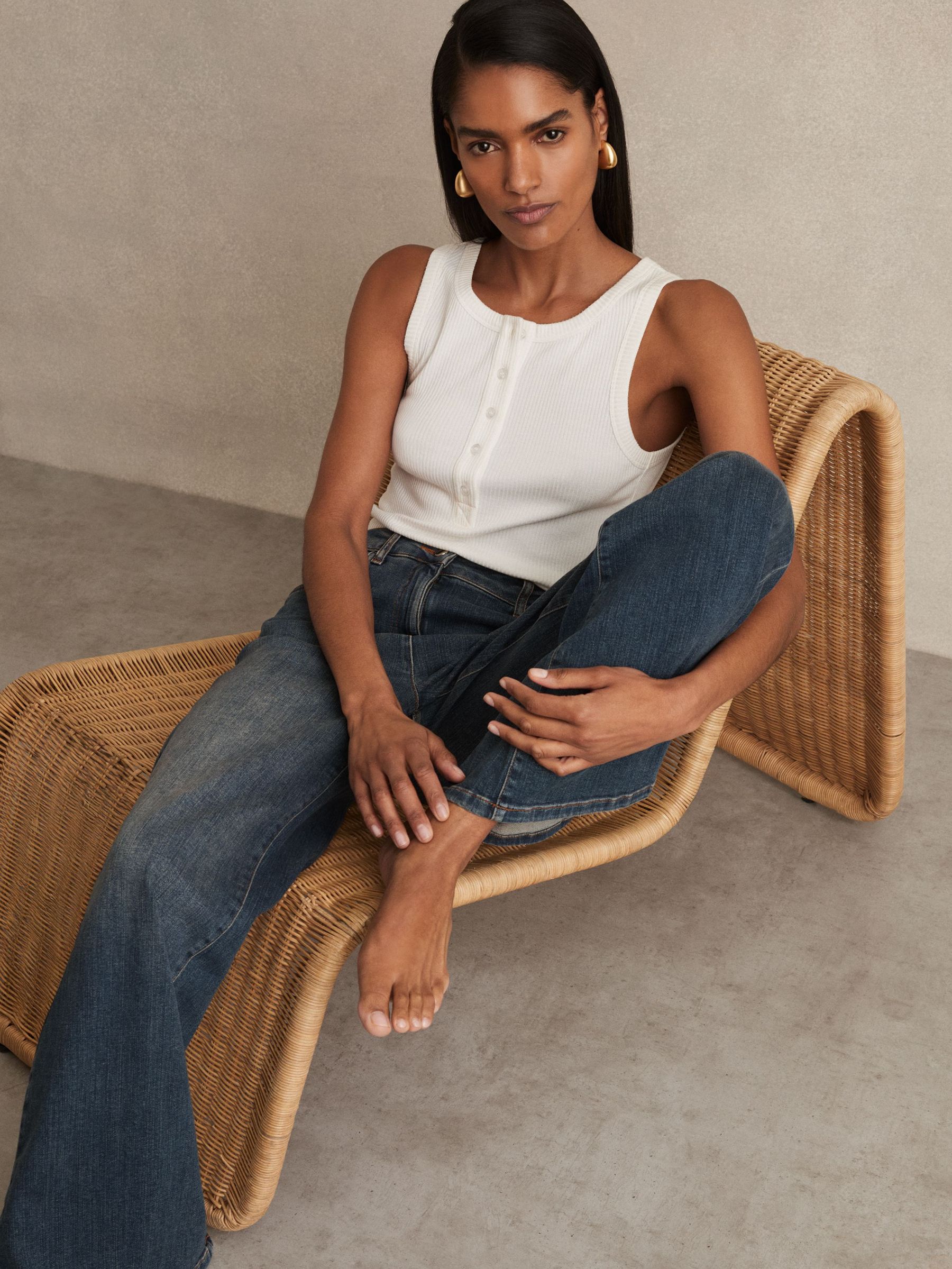 Petite Mid-Rise Flared Jeans in Mid Blue (AT0662) | £130