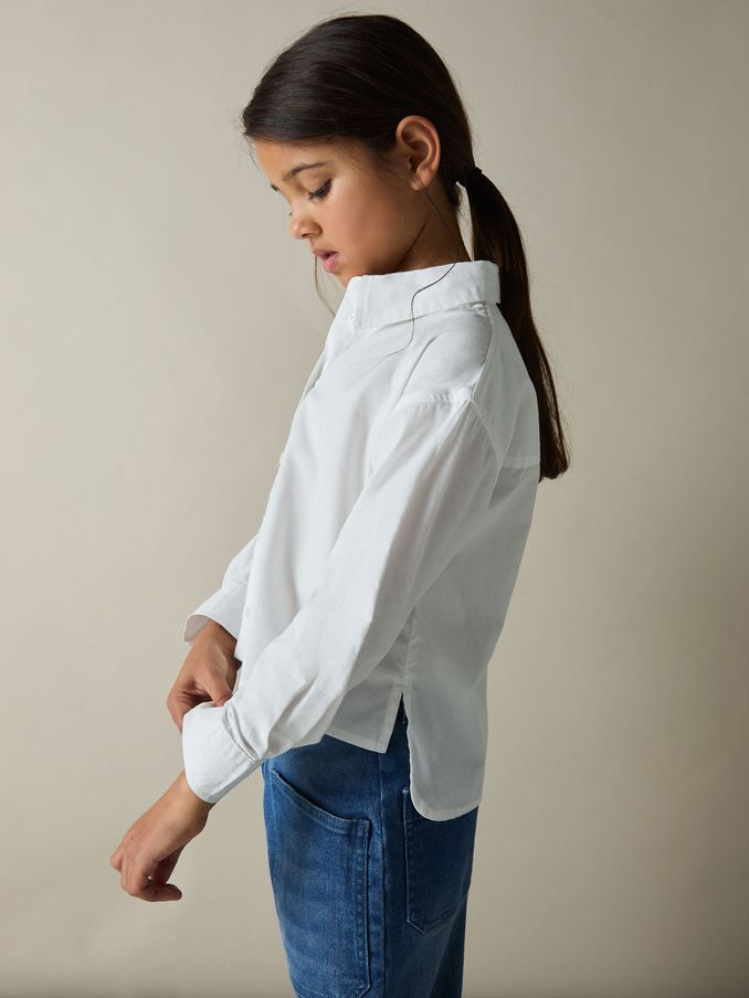 9-13 yrs Cotton-Poplin Button-Down Shirt in White (AT0676) | £20