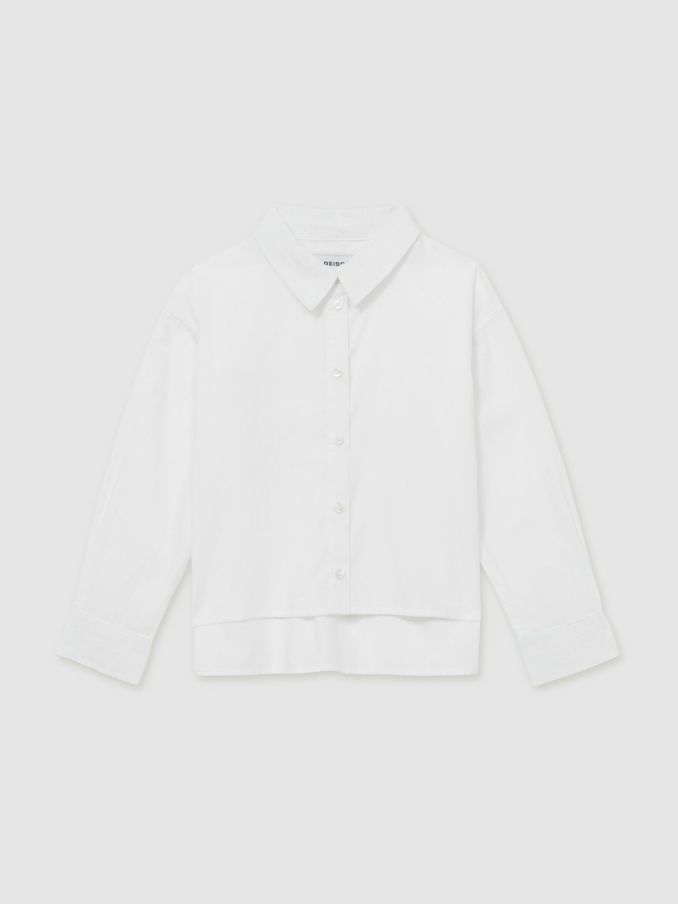13-14 yrs Cotton-Poplin Button-Down Shirt in White (AT0680) | £20