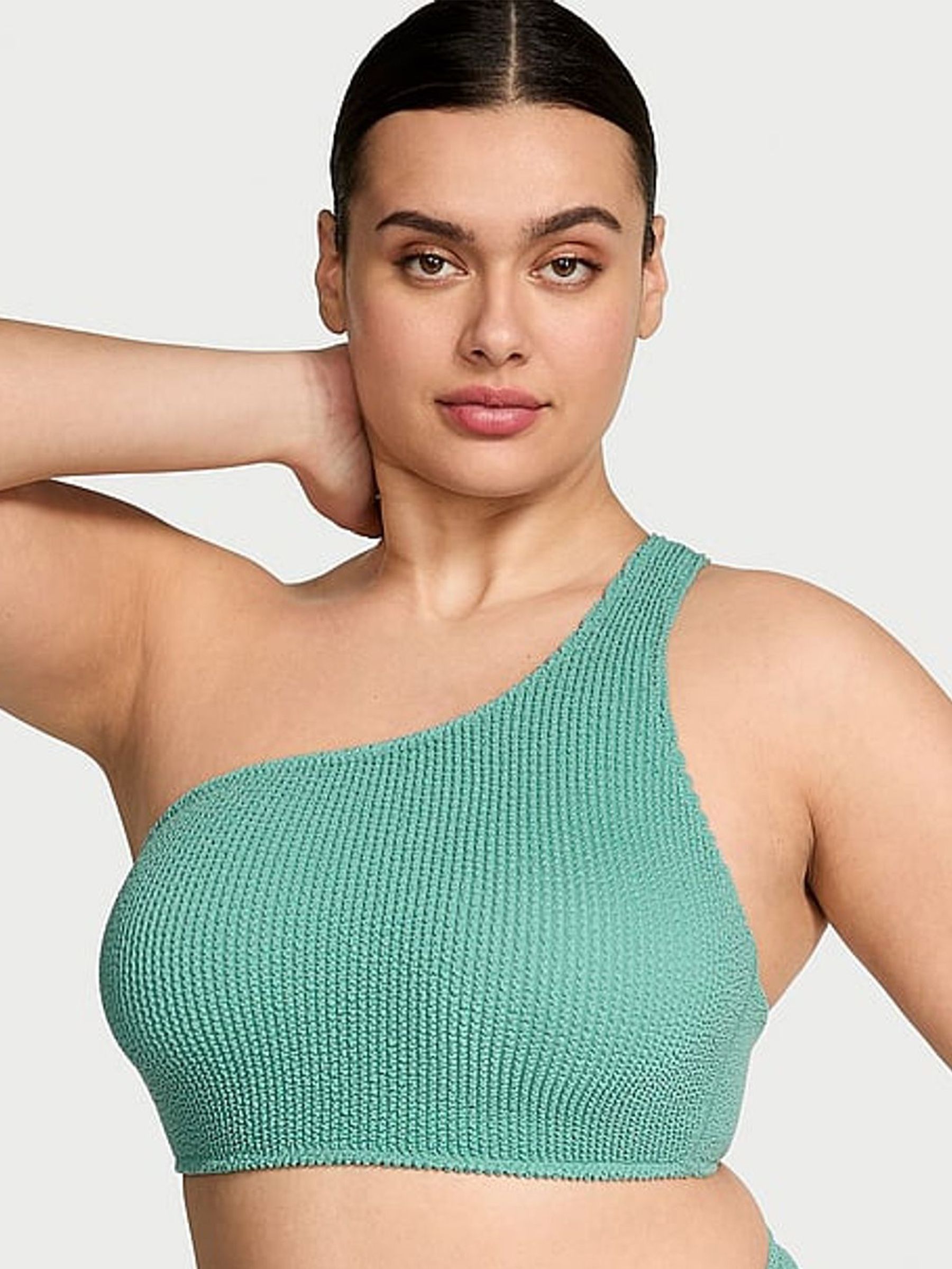 Gentle Green One Shoulder Crinkle Bikini Top (AT0928) | £35