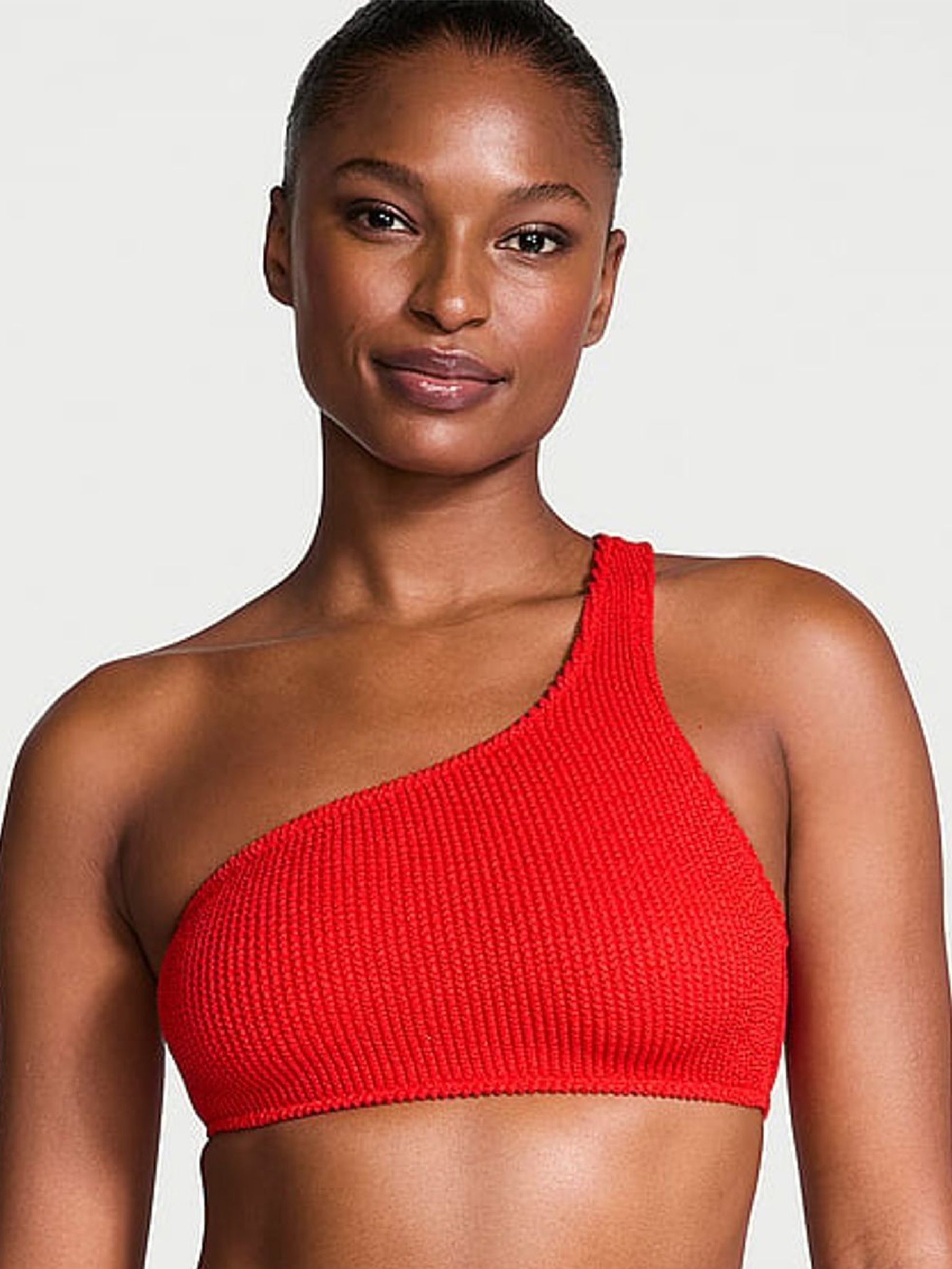 Vermillion Red One Shoulder Crinkle Bikini Top (AT0936) | £35