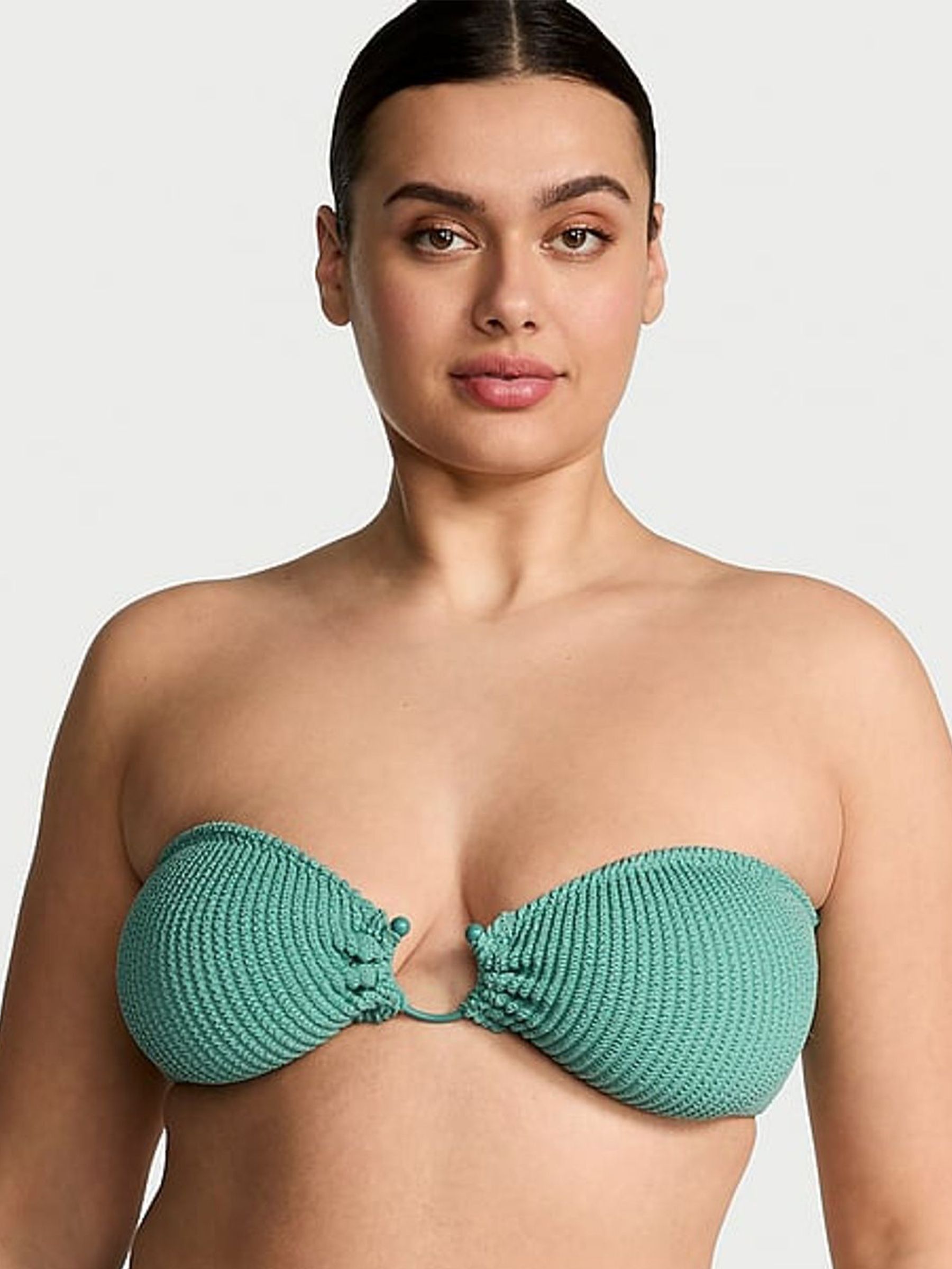 Gentle Green Strapless Crinkle U-Ring Bandeau Bikini Top (AT0942) | £45