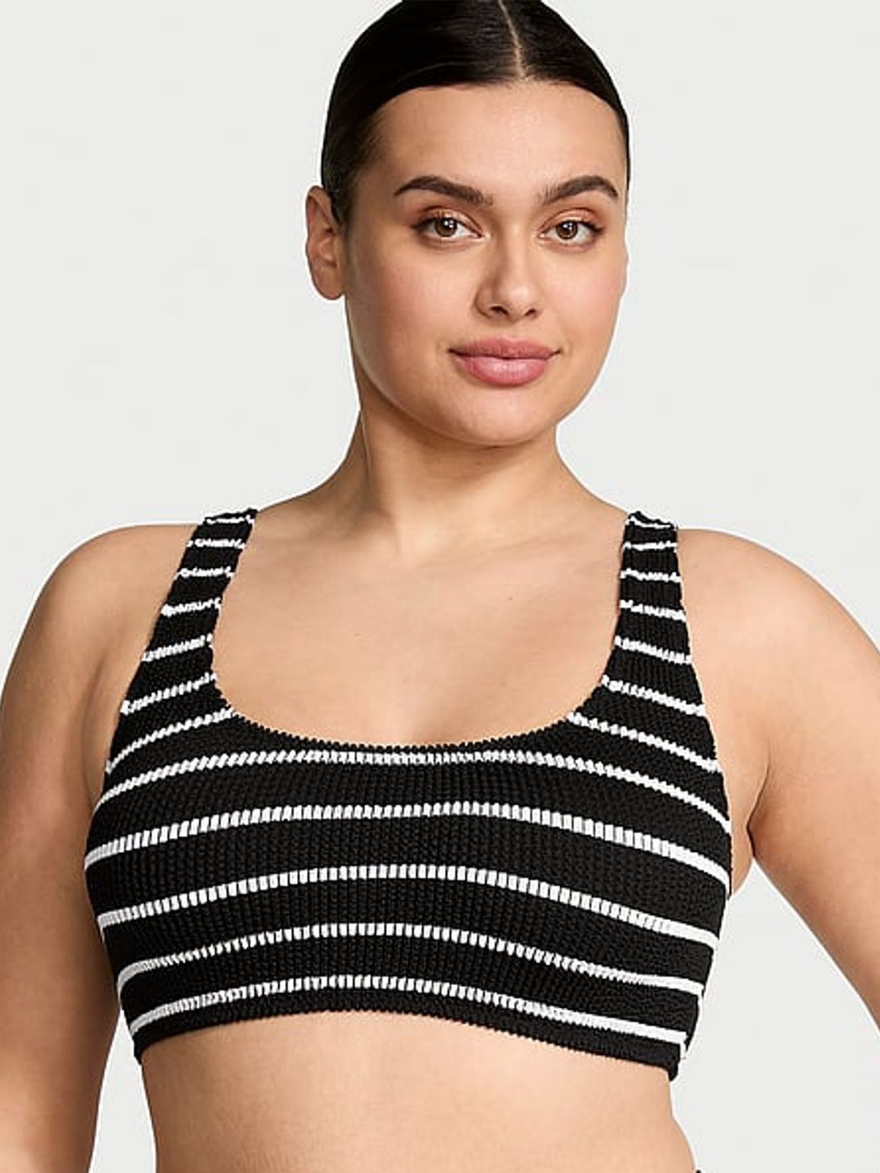 Black And White Stripe Scoop Crinkle Bikini Top (AT0945) | £35