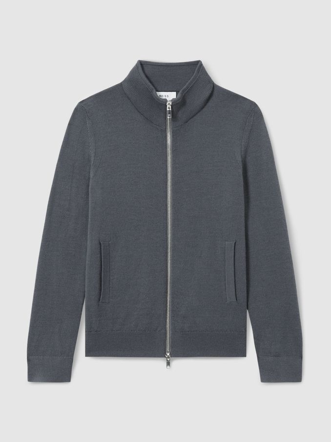 13-14 yrs Merino Wool-Blend Zip-Through Cardigan in Blackened Blue (AT1472) | £20