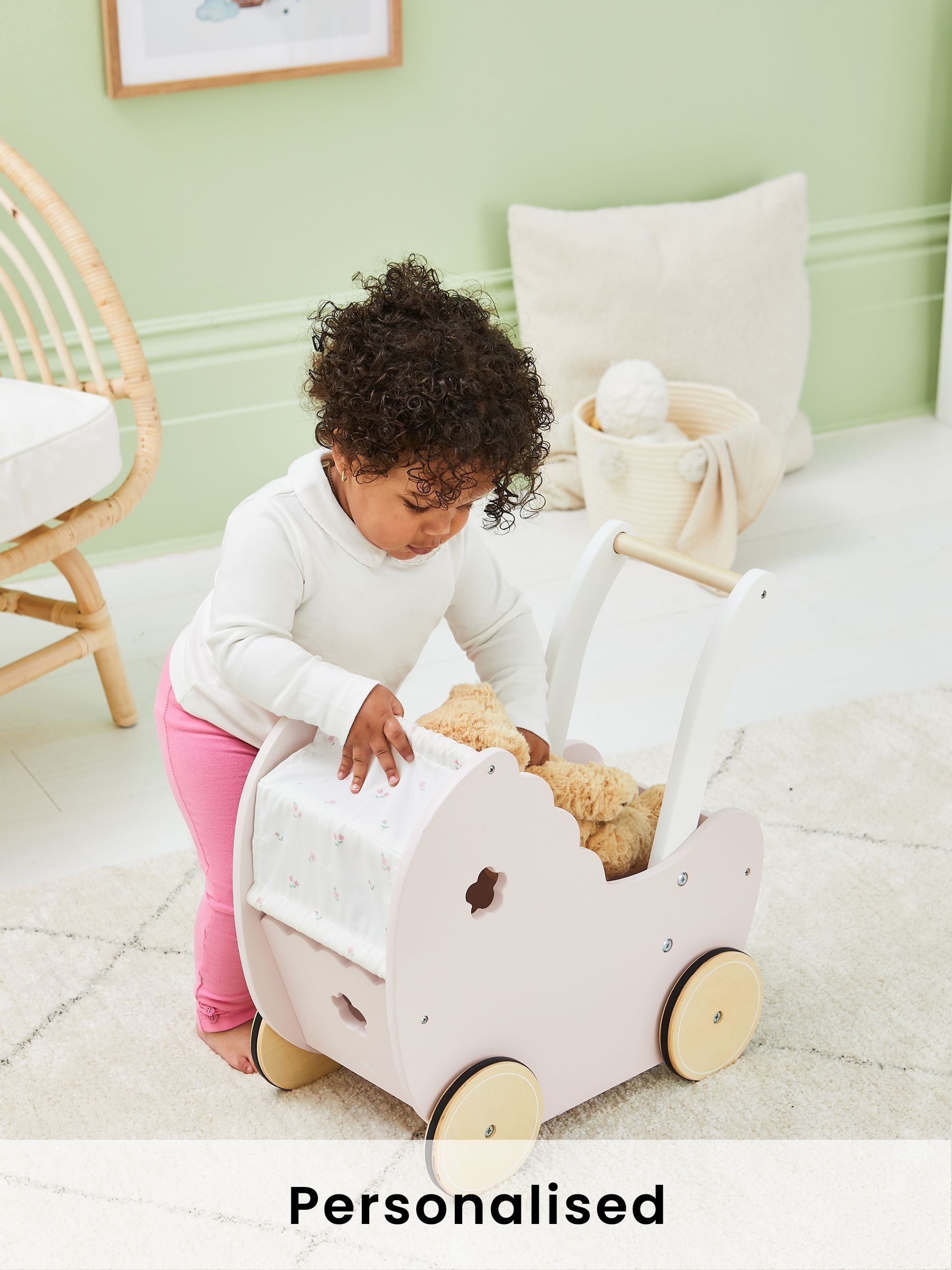 Pink Personalised Pretty Floral Doll Pram (AT1507) | £55