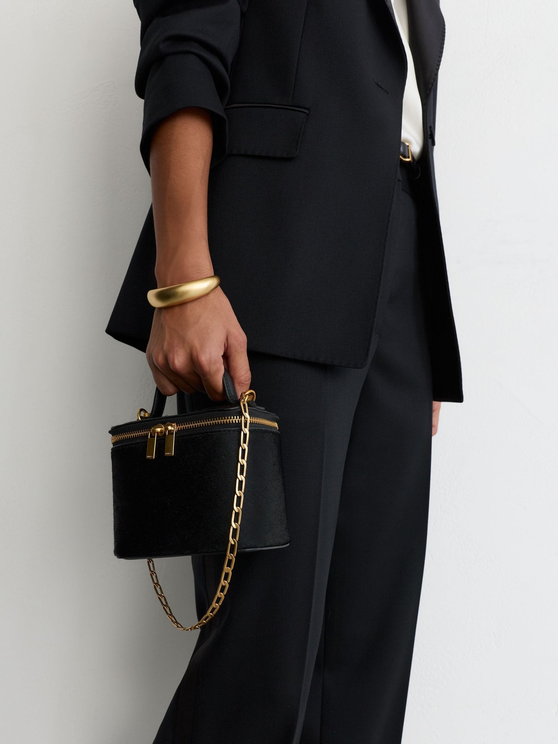 Black - Pony Hair-effect Mini Vanity Crossbody Bag
