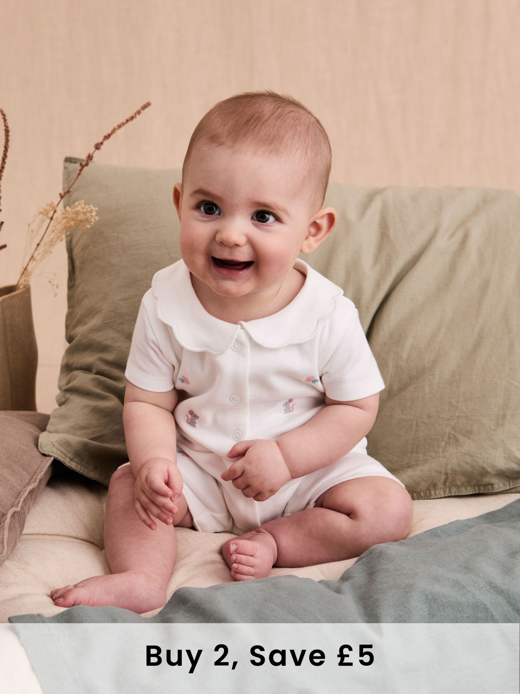 White Cotton Short Sleeve Embroidered Romper (AT1957) | £19
